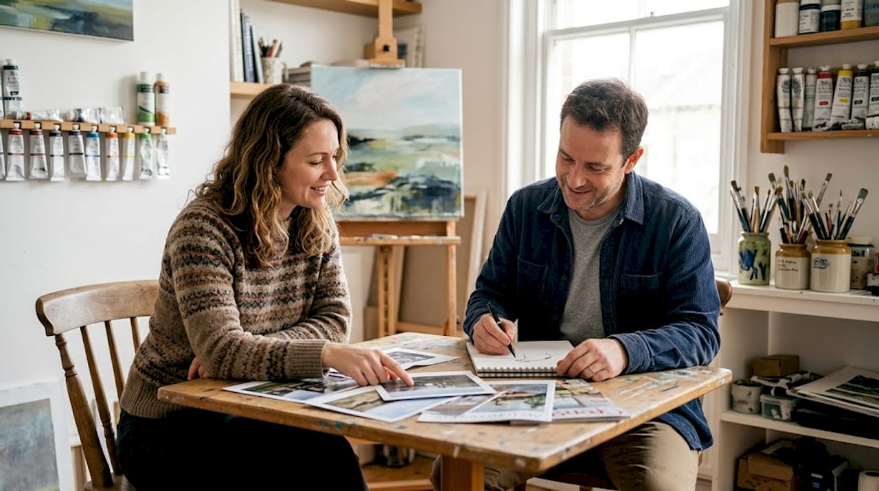 Client and artist discuss custom artwork design