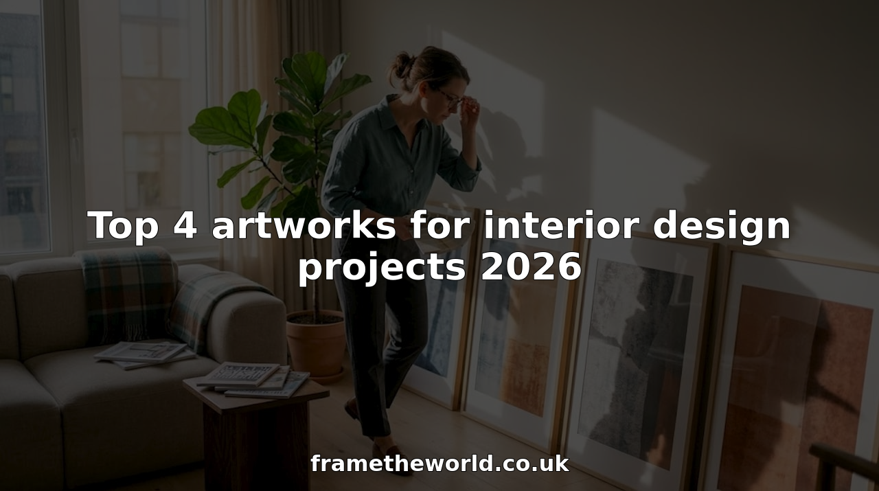 Interior designer reviewing framed wall art in living room