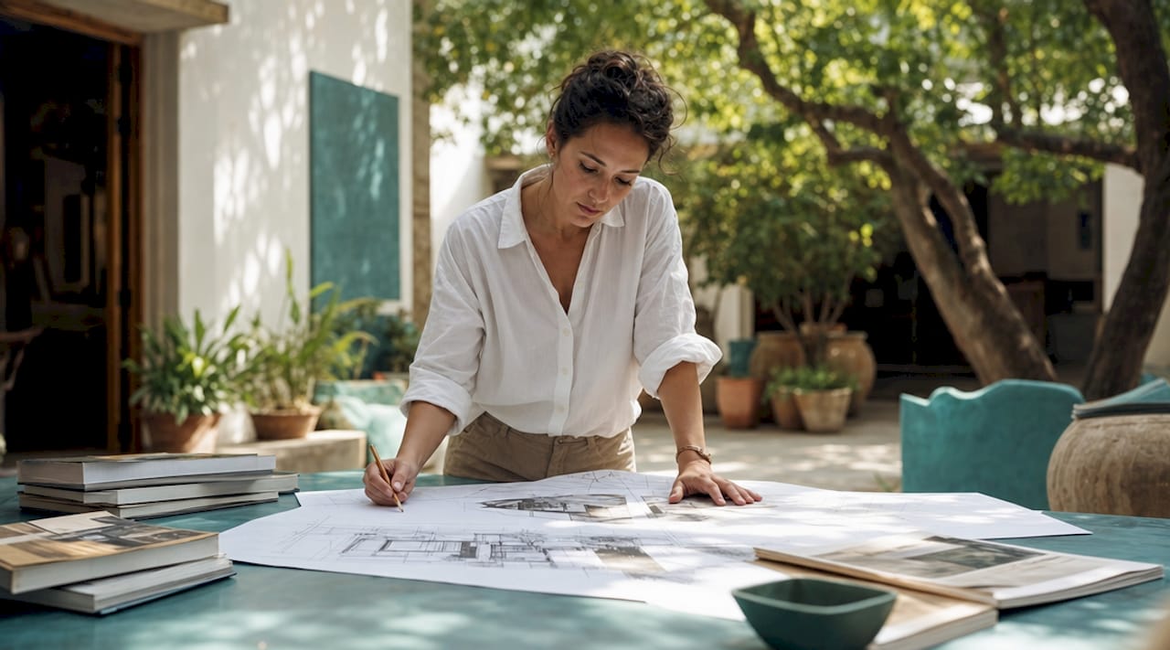 Architect reviewing artwork for development