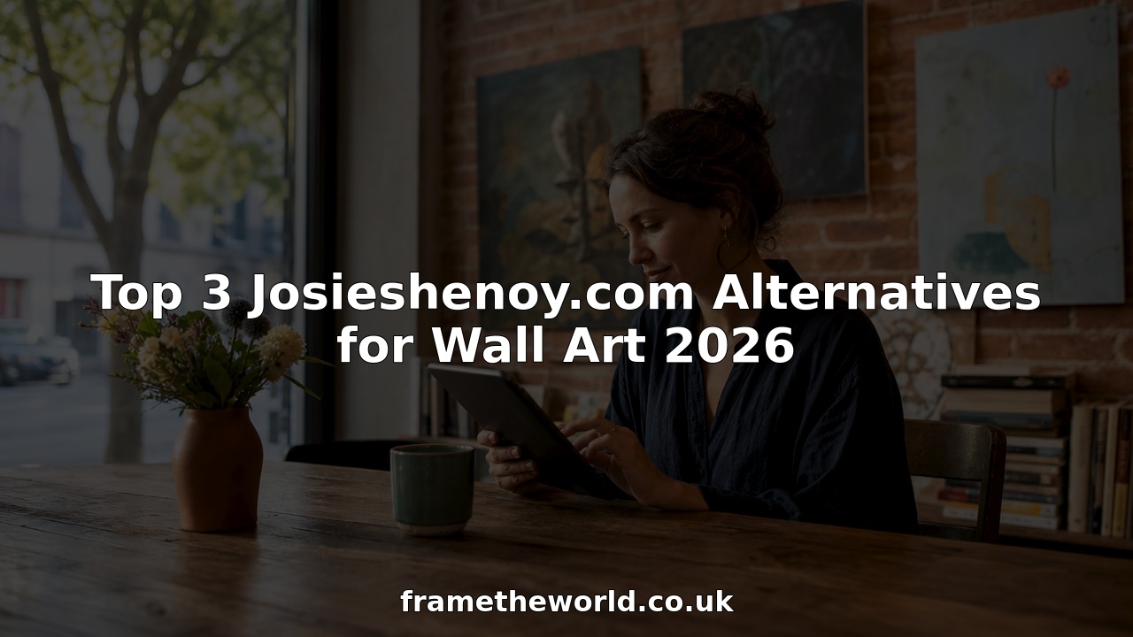 Woman browsing wall art alternatives on tablet at home