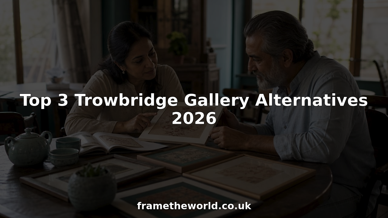 Couple reviewing framed art prints at home