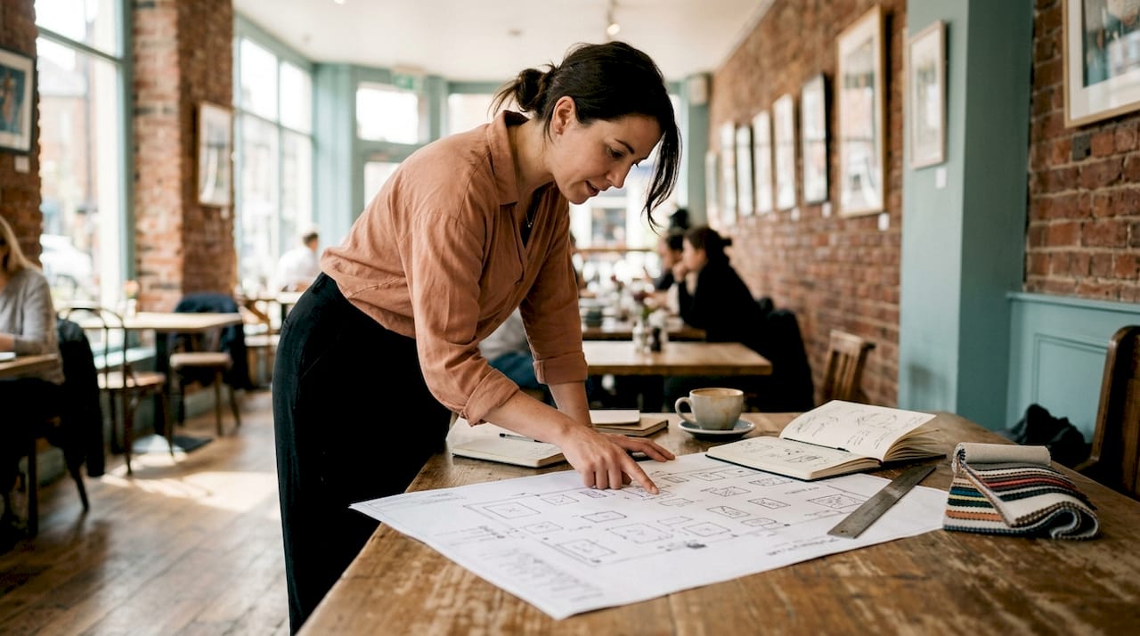 Art installer reviewing decorative installation plan