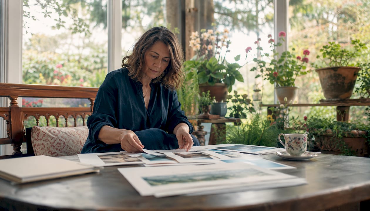 Woman browsing UK online art prints at home