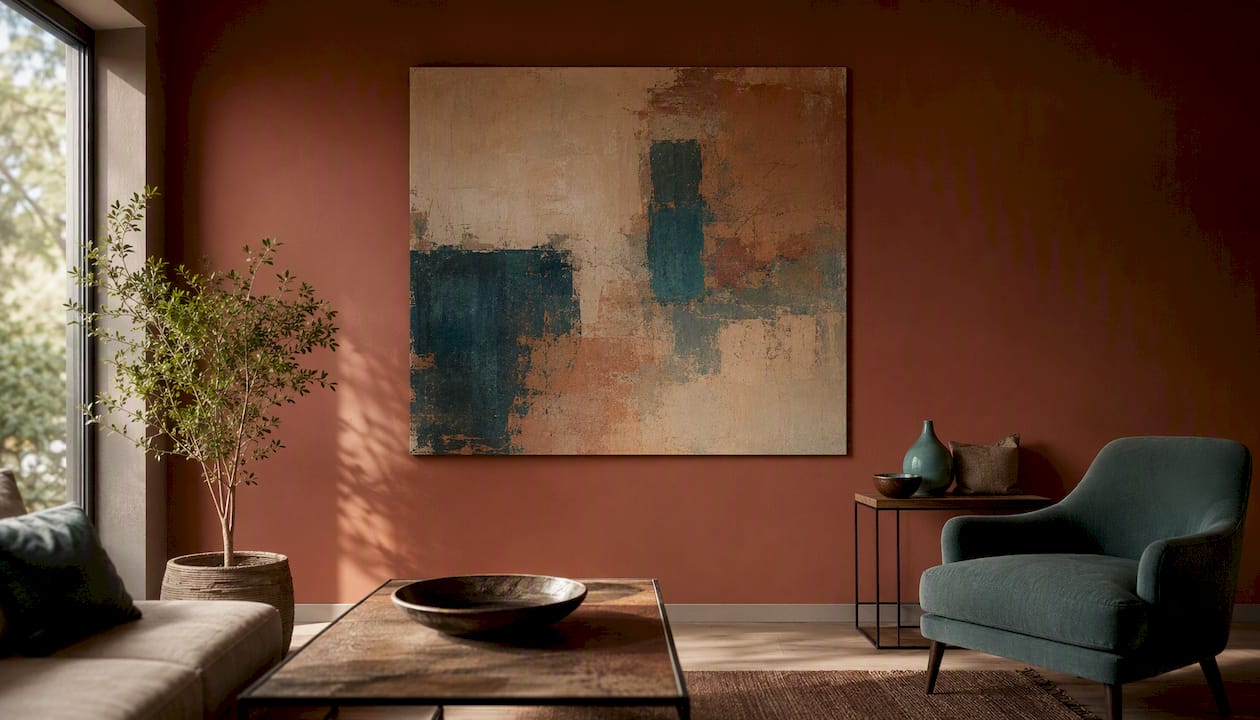 Large canvas artwork in a modular home living room