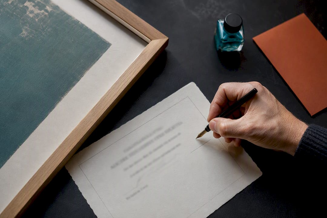 Artist signing a certificate of authenticity
