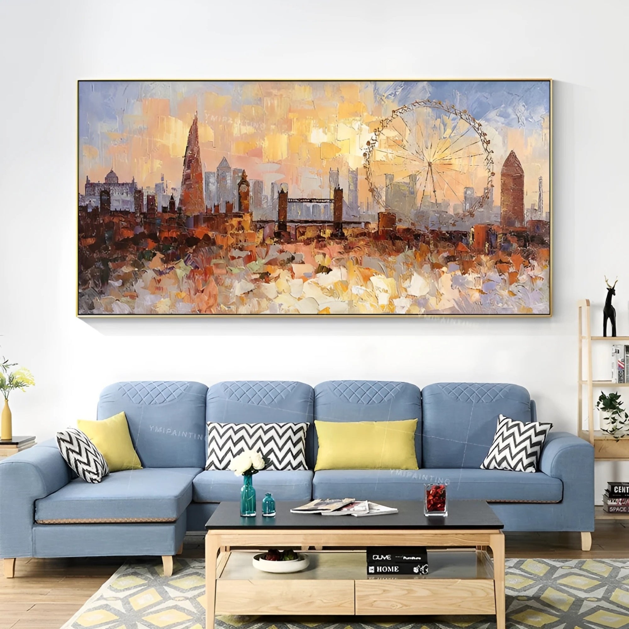 London skyline painting with rich textured brushwork, adding depth and vibrancy to dining rooms, loft spaces, or stylish apartment settings.