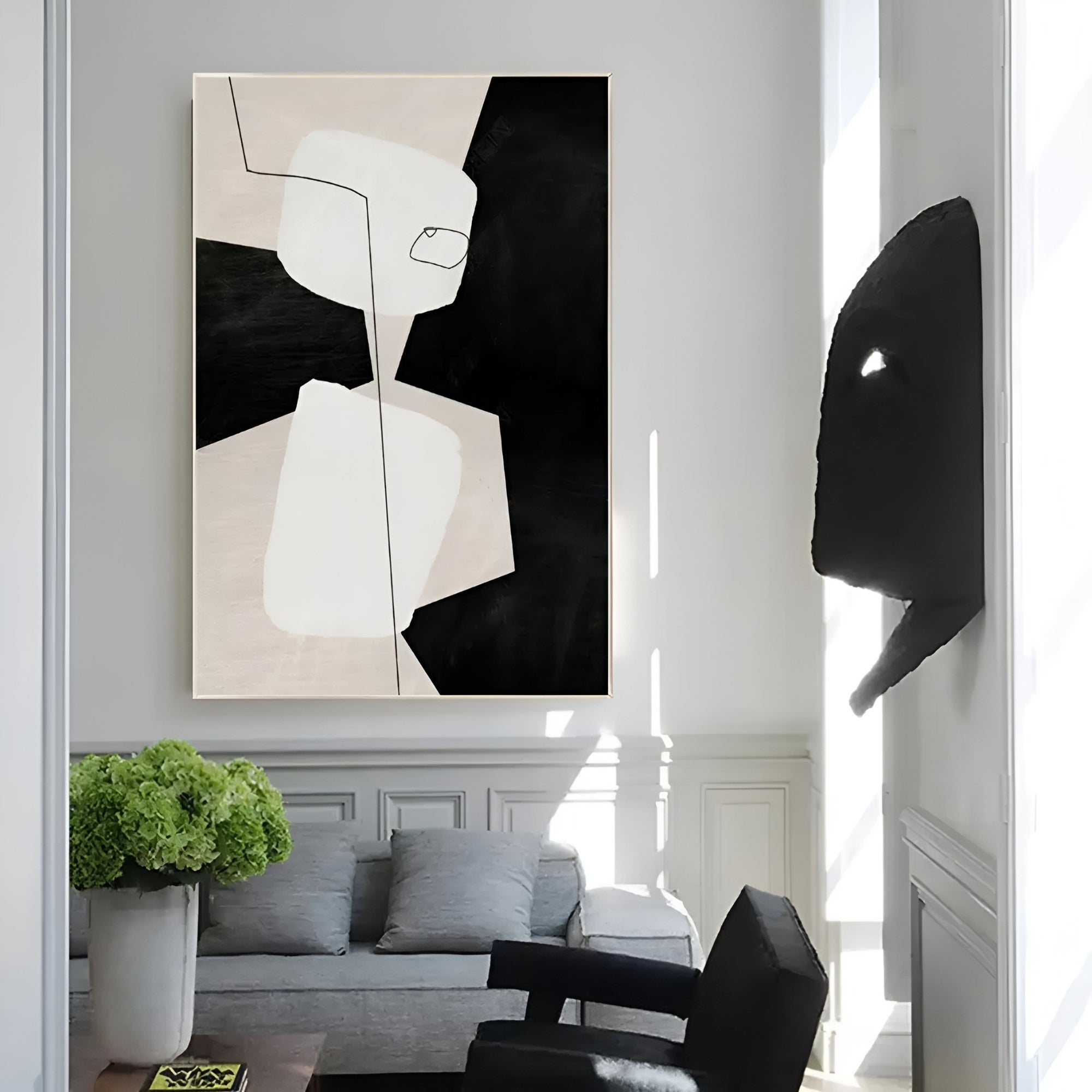 Contemporary abstract wall art with neutral geometric patterns, enhancing Scandinavian and minimalist home aesthetics.