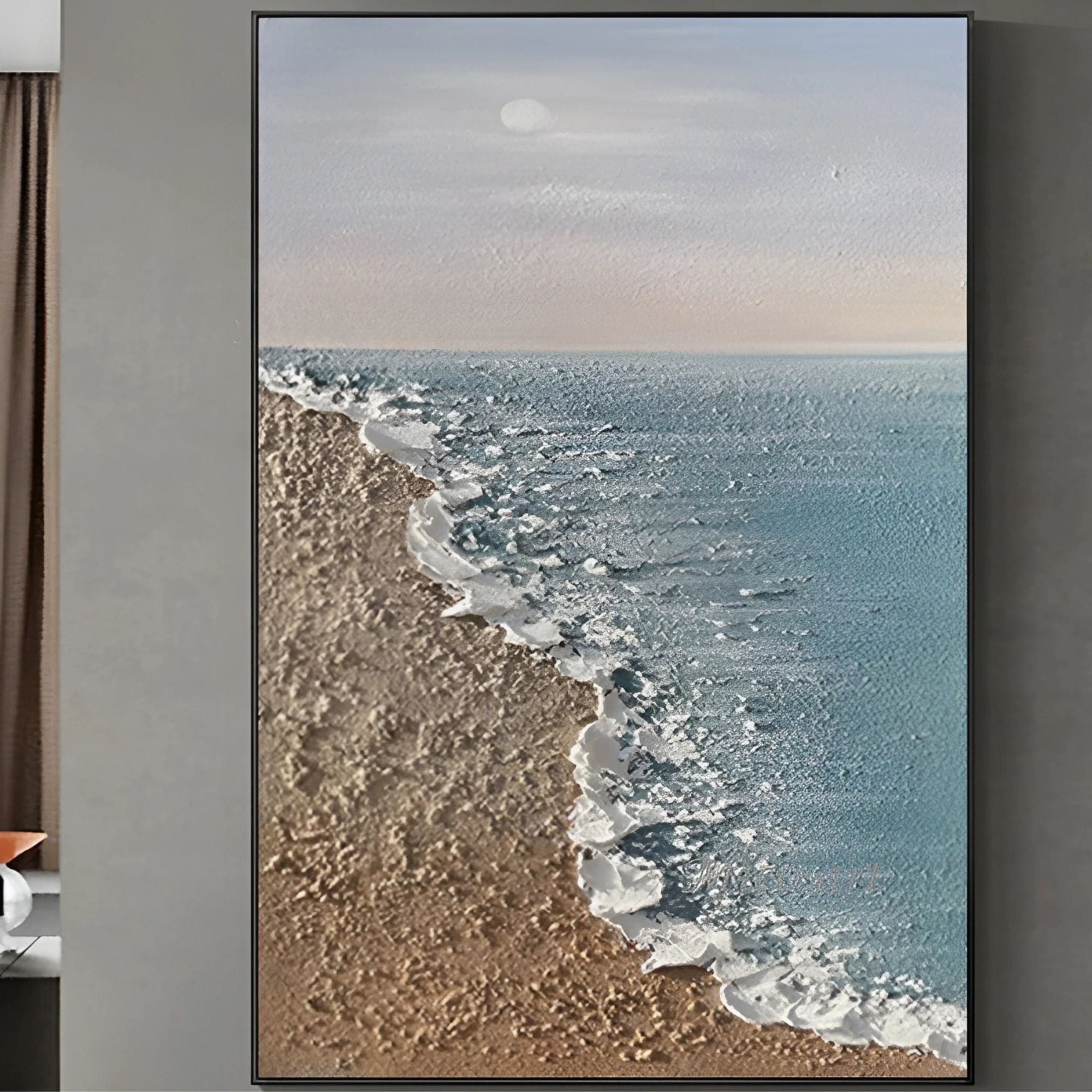 Original hand-painted beach scene, perfect for breezy lounges or light-filled summer homes
