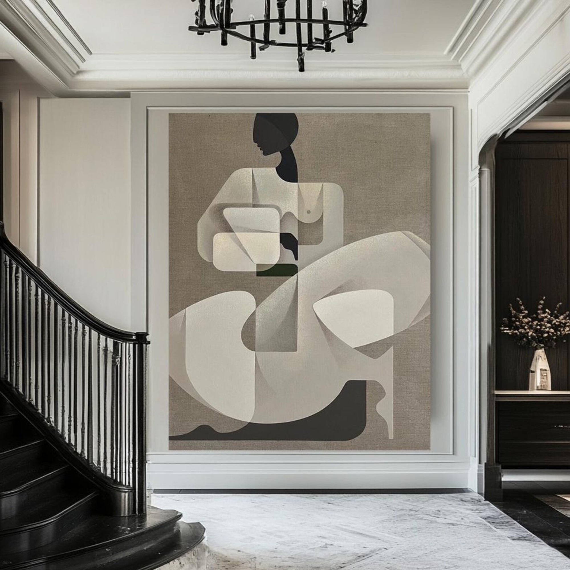 Textured abstract body art on canvas, great for natural decor themes or styled lofts