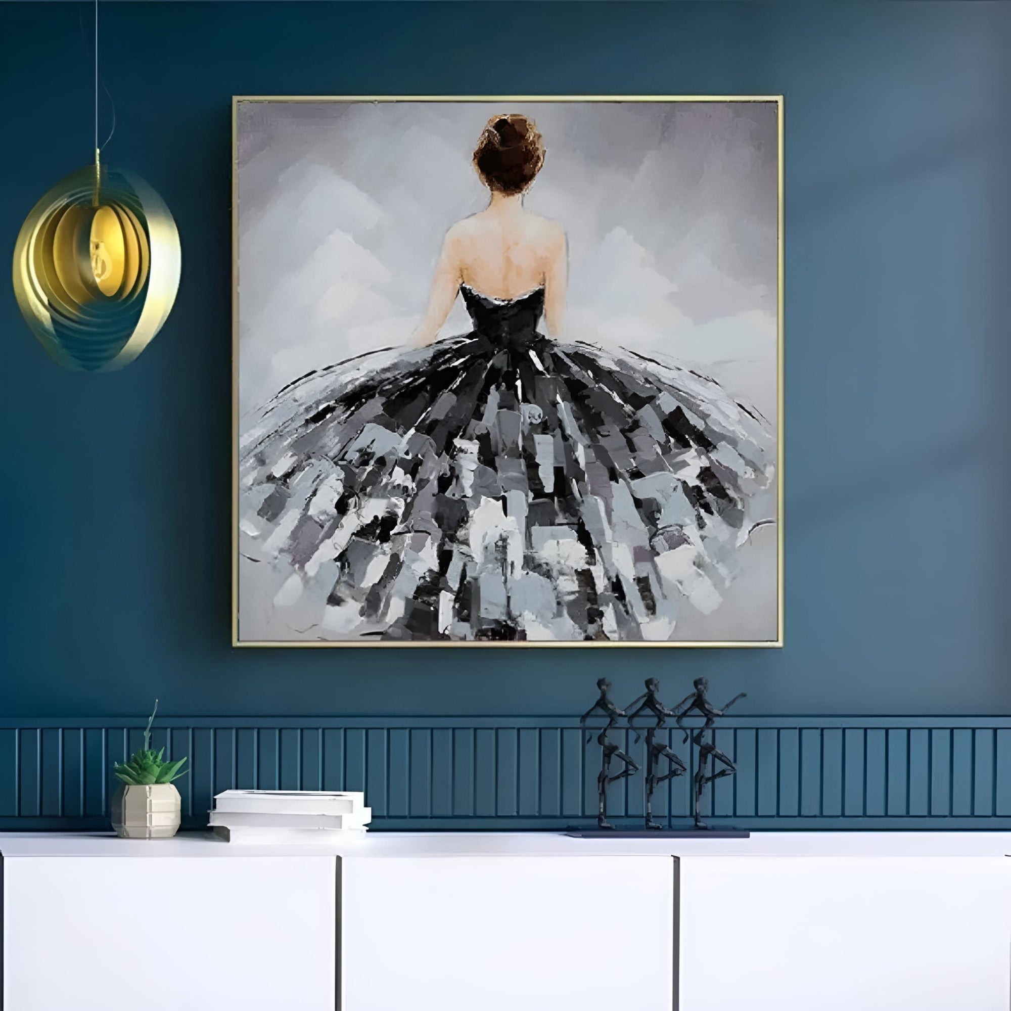 Sophisticated oil artwork capturing feminine grace, ideal for boutique hotels or vanity corners.