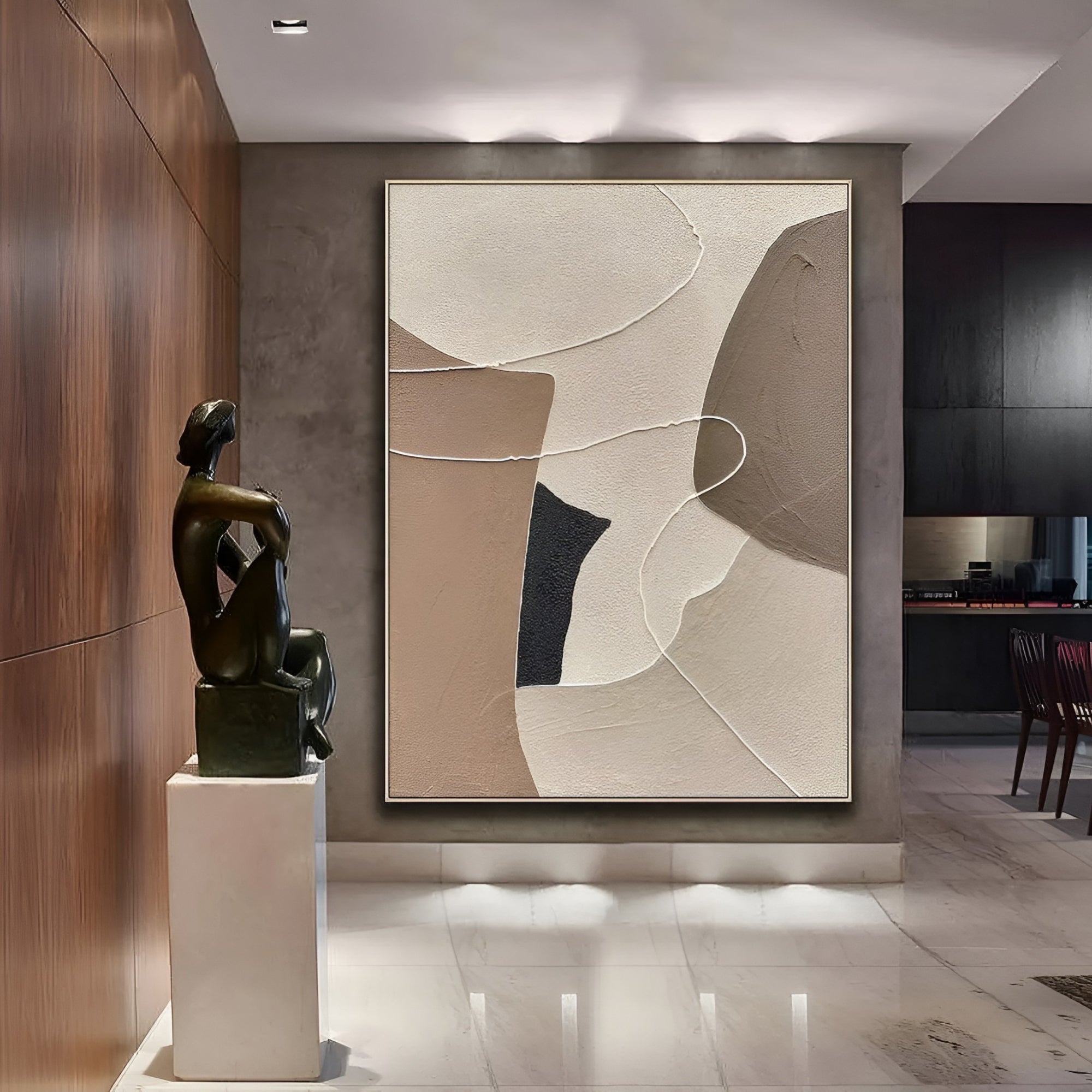 Modern earthy abstract canvas with sculptural texture and neutral palette. Handmade artwork for minimalist and elegant interiors.