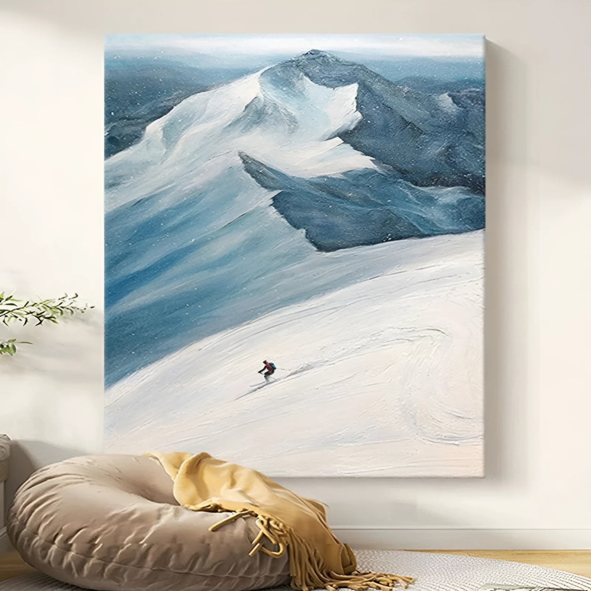 Textured ski slope artwork, great for nature-inspired bedrooms or winter lodge-style decor