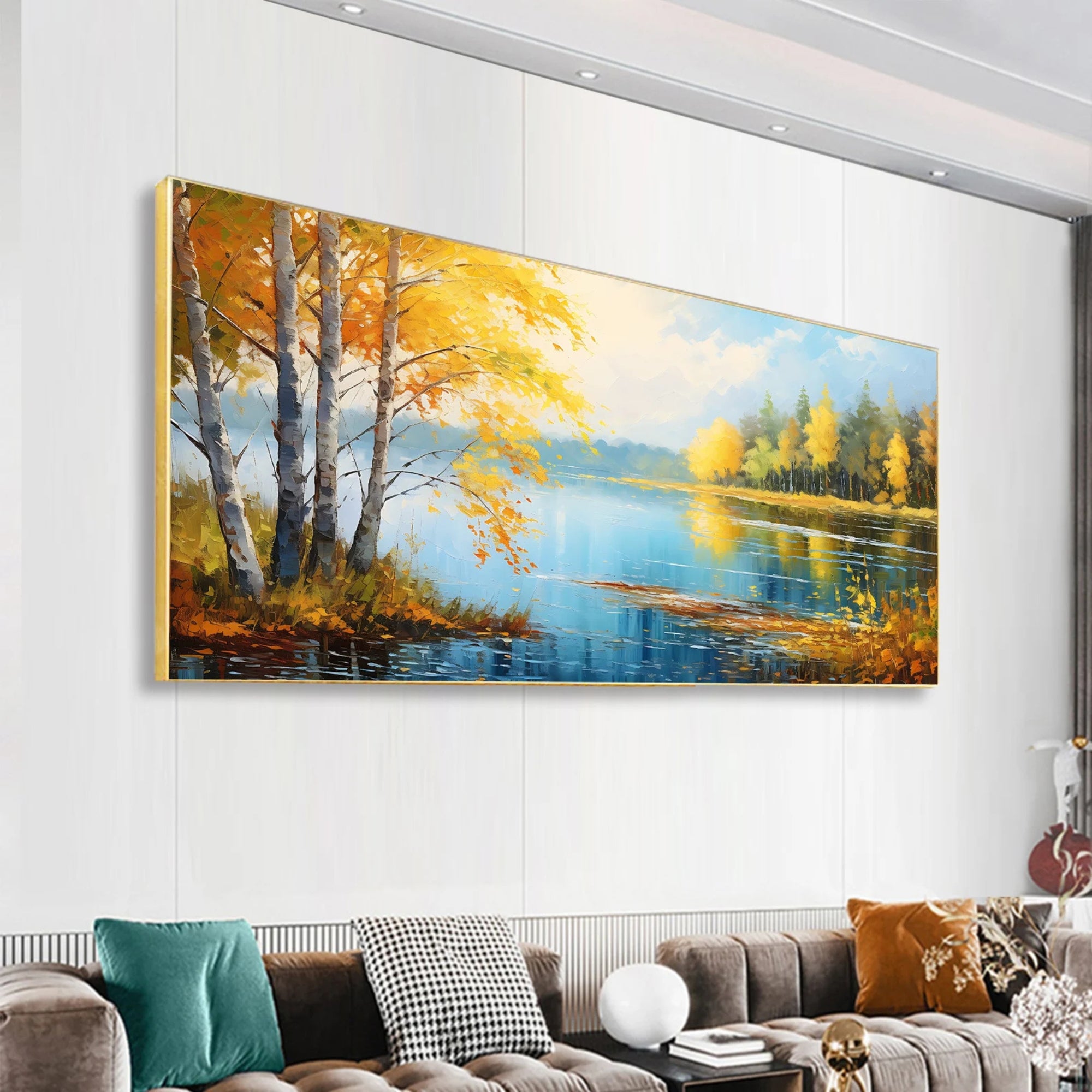 Yellow foliage landscape artwork adds nature vibes to contemporary home decor