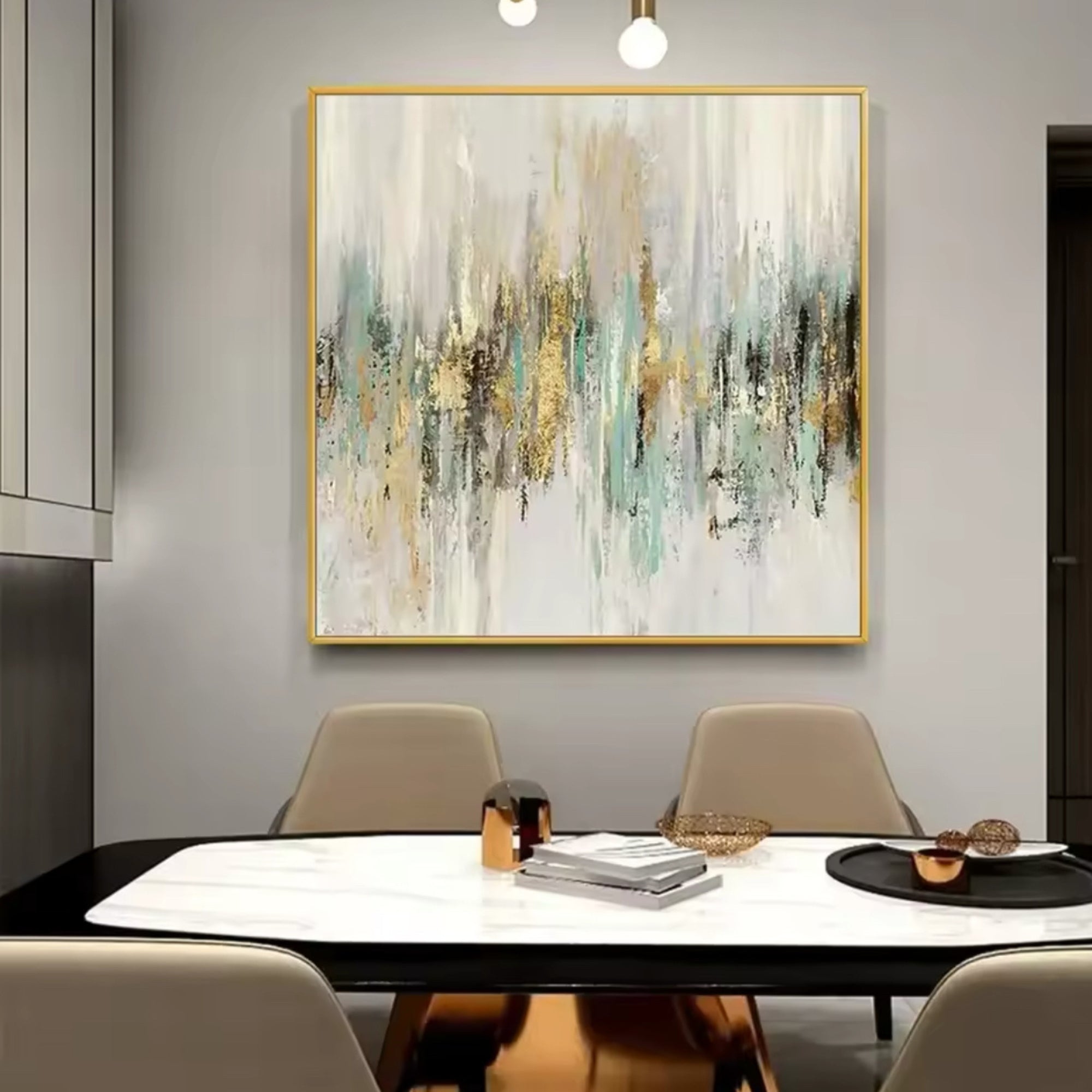 Handmade oil painting with abstract vertical strokes, ideal for modern living rooms or stylish office spaces.
