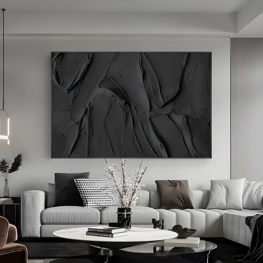This textured black canvas makes a powerful statement in neutral or monochrome décor schemes.
