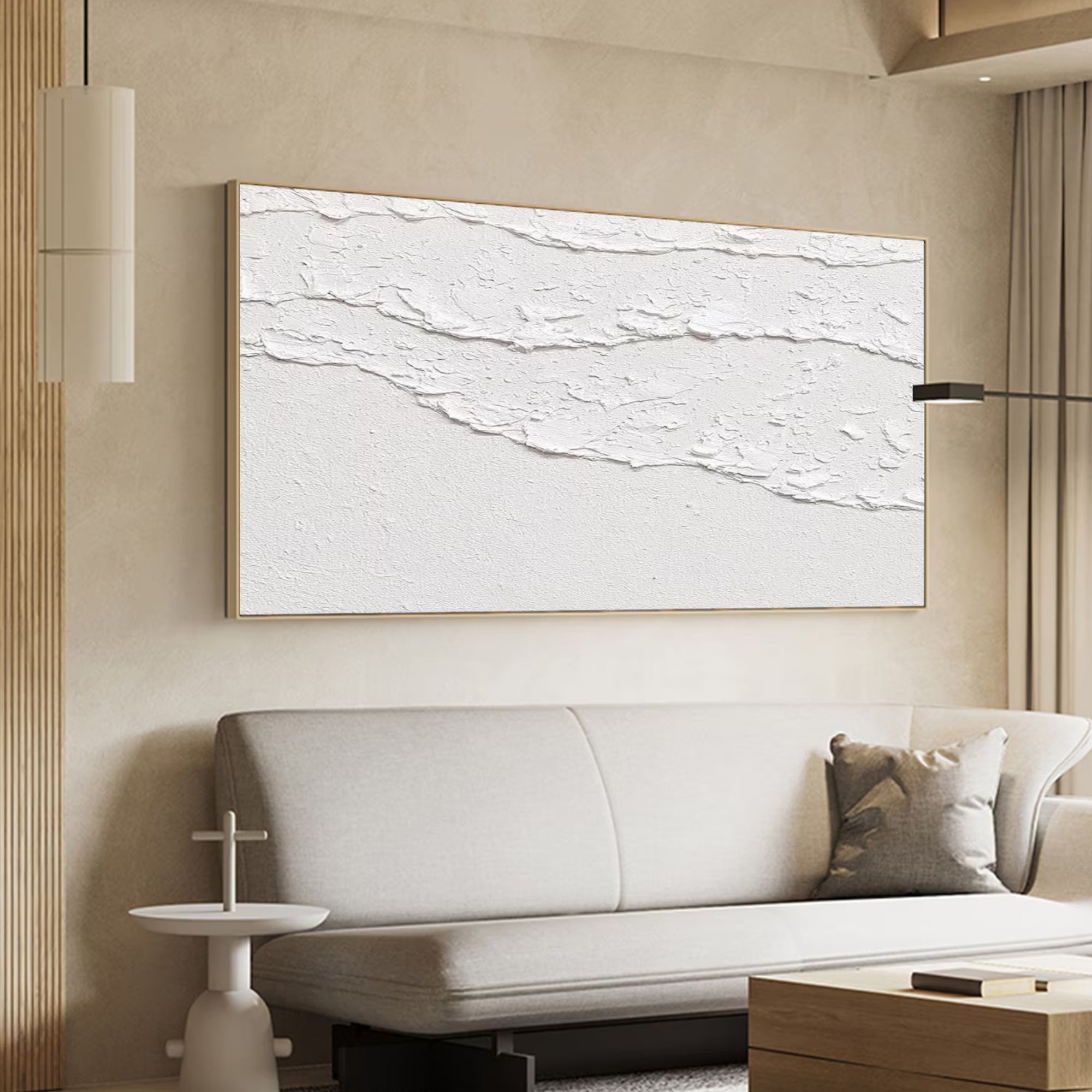 Minimalist abstract oil painting with layered texture, ideal for neutral-toned living or lounge spaces