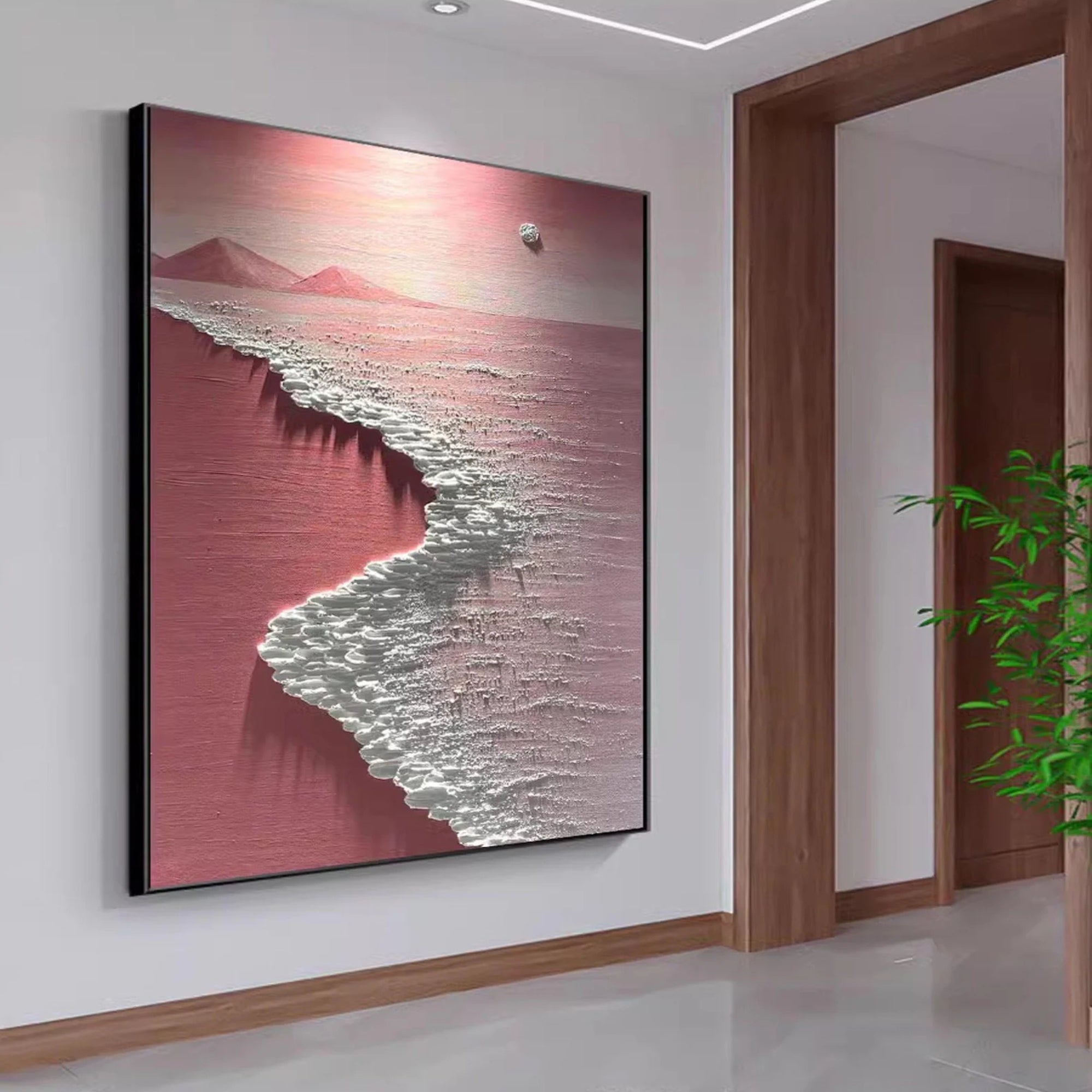 Enhance your hallway or entryway with this serene handmade ocean-themed oil painting.