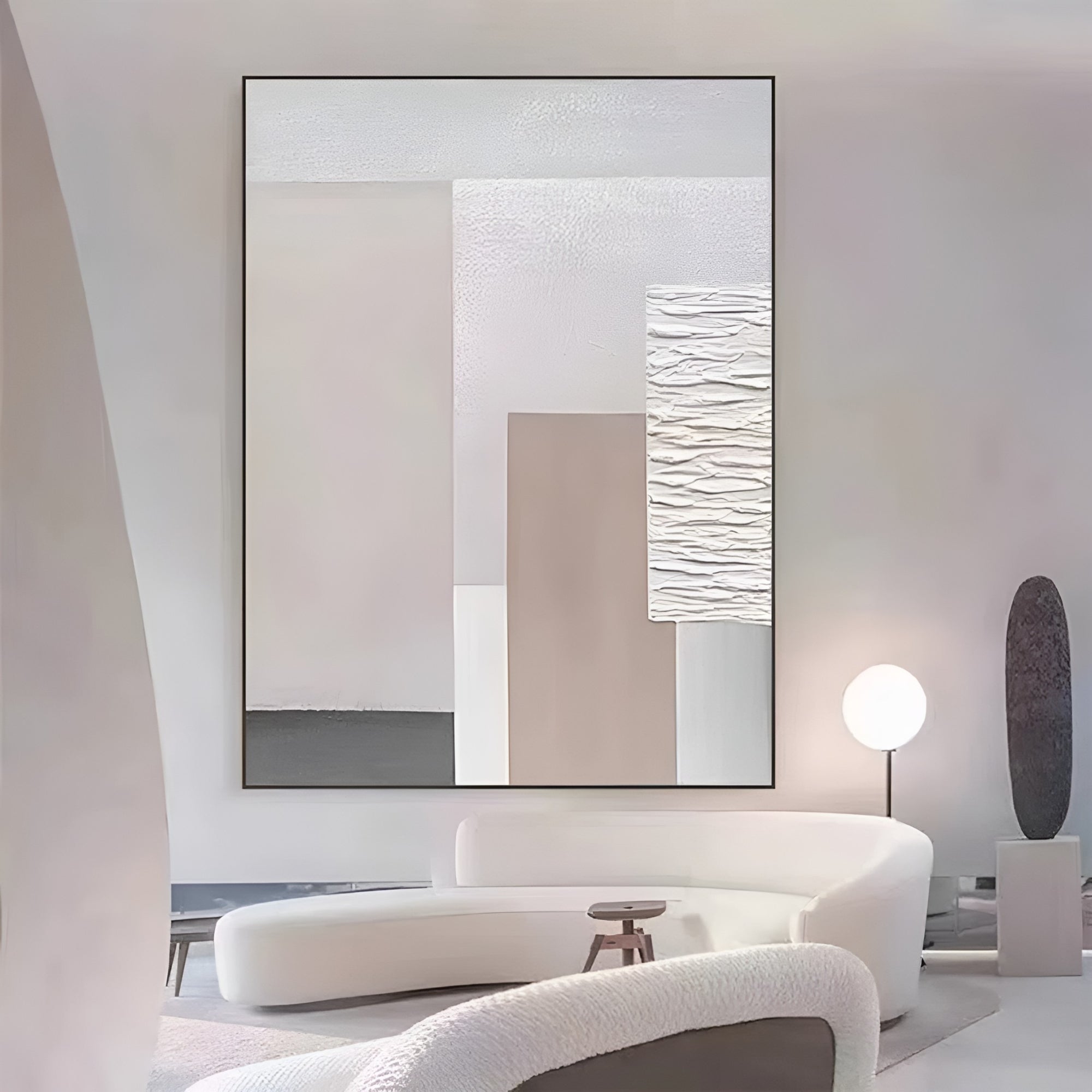 Elegant neutral abstract painting with geometric forms and textured details. A perfect handmade canvas art for contemporary decor.