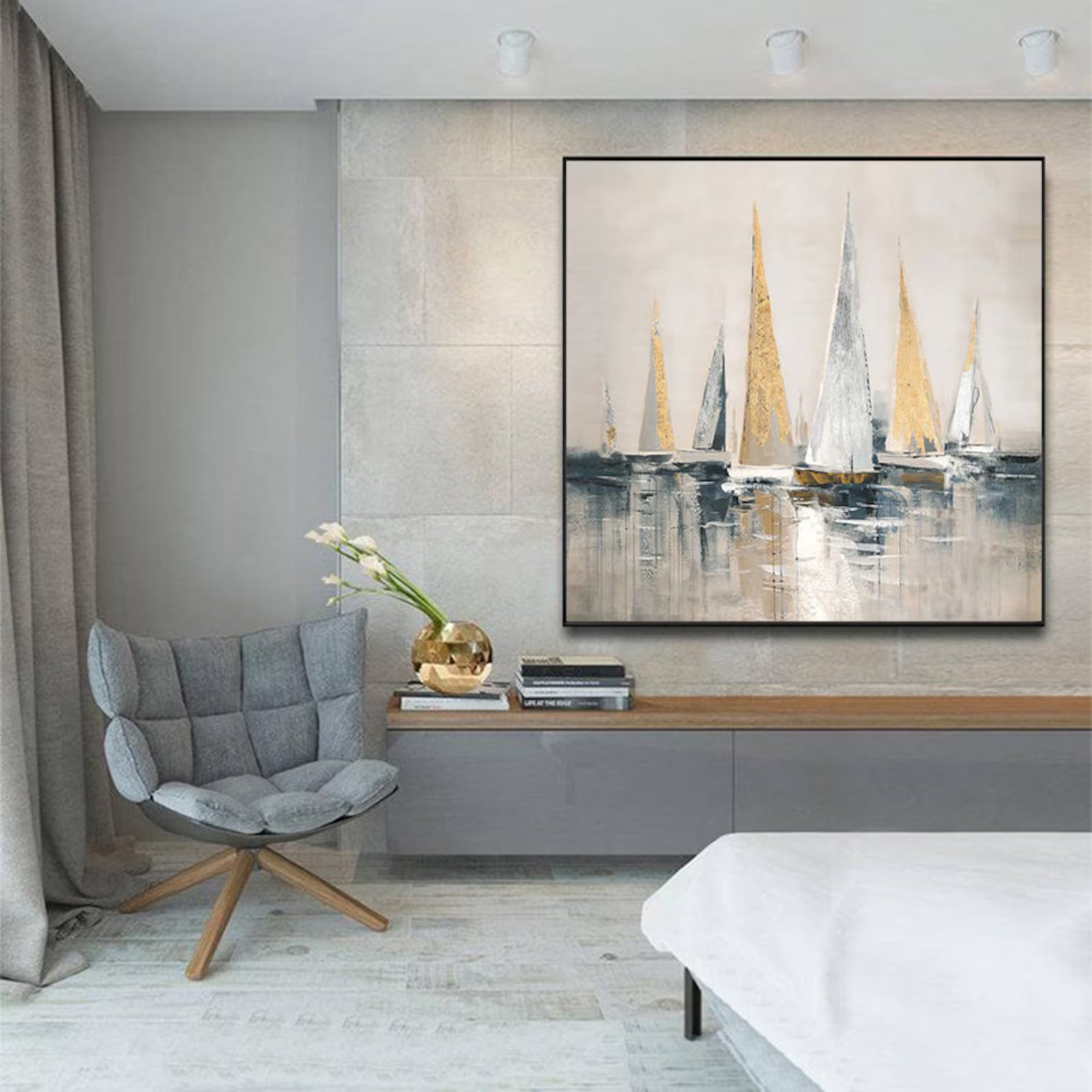 Coastal-inspired canvas art with sailboats, perfect for sophisticated and serene home décor.