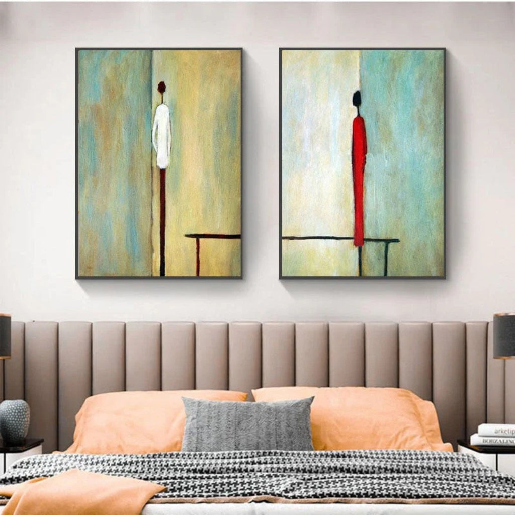 Contemporary Minimalist Art - Two Figures, Two Worlds - Set of 2