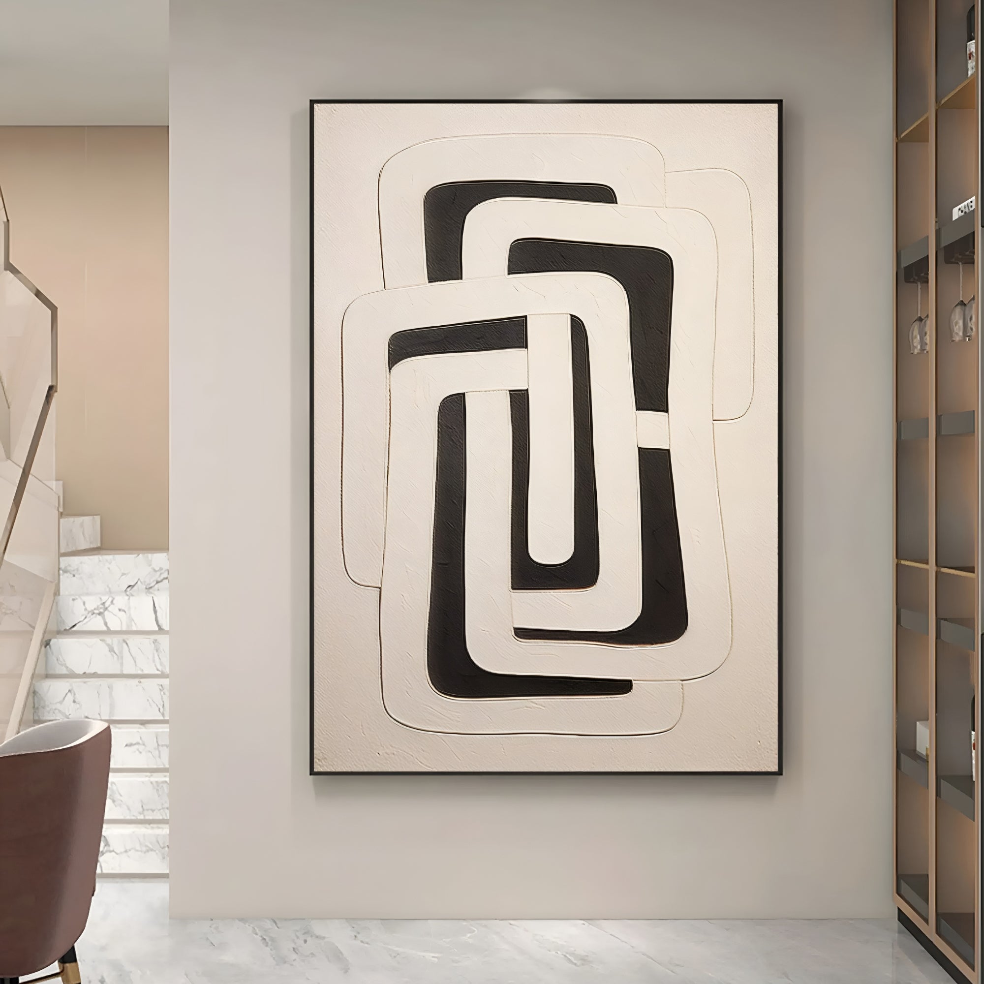 Minimalist geometric abstract painting in neutral tones – modern wall art for stylish interiors.