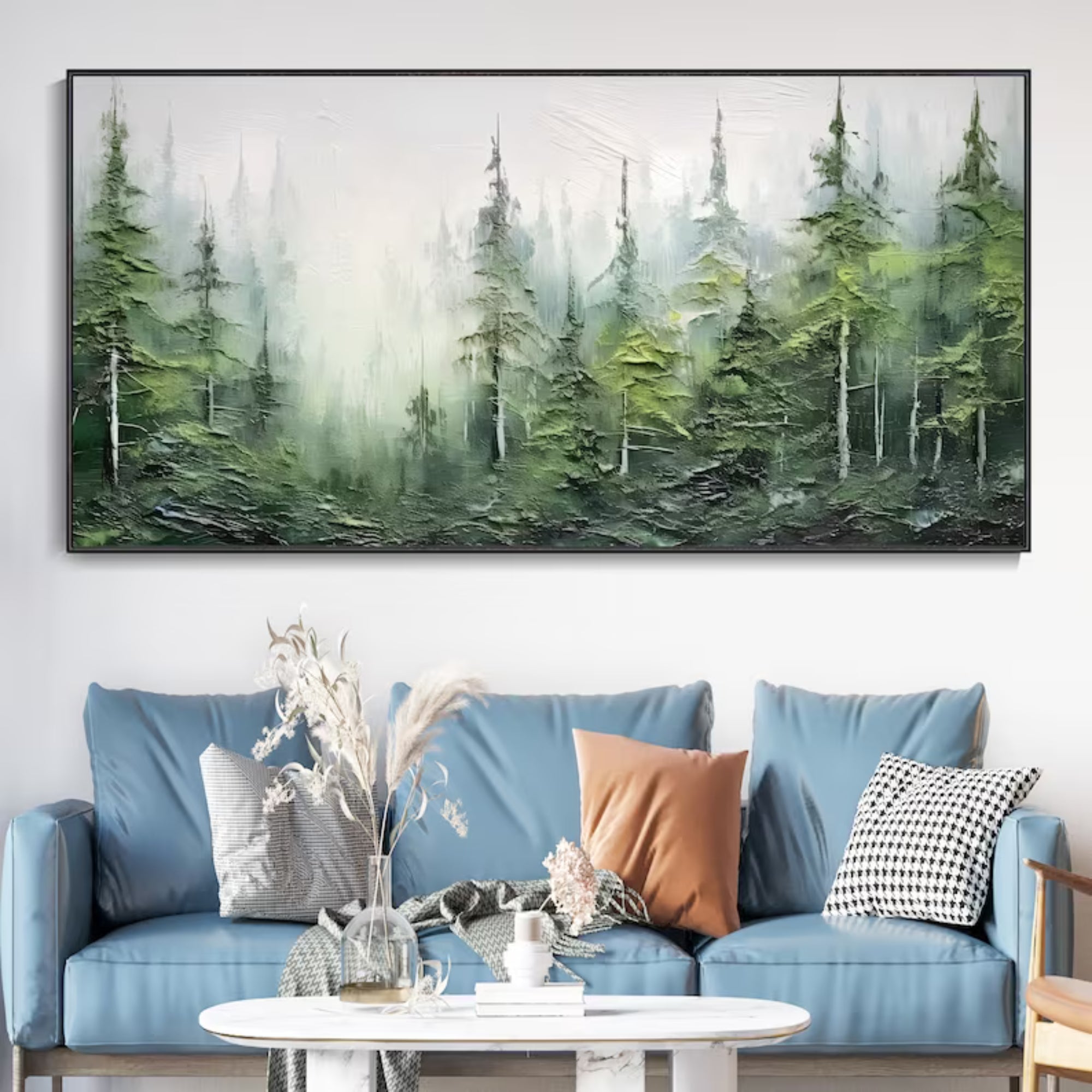 Nature-inspired forest canvas art capturing a dreamy woodland view, ideal for living rooms or modern kitchens