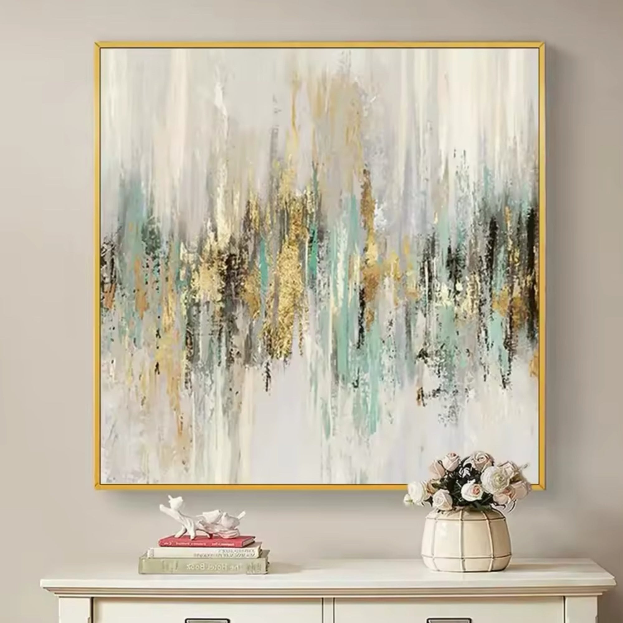 Abstract handmade oil painting in soft earth tones, perfect for cozy home interiors or minimalist cafes.