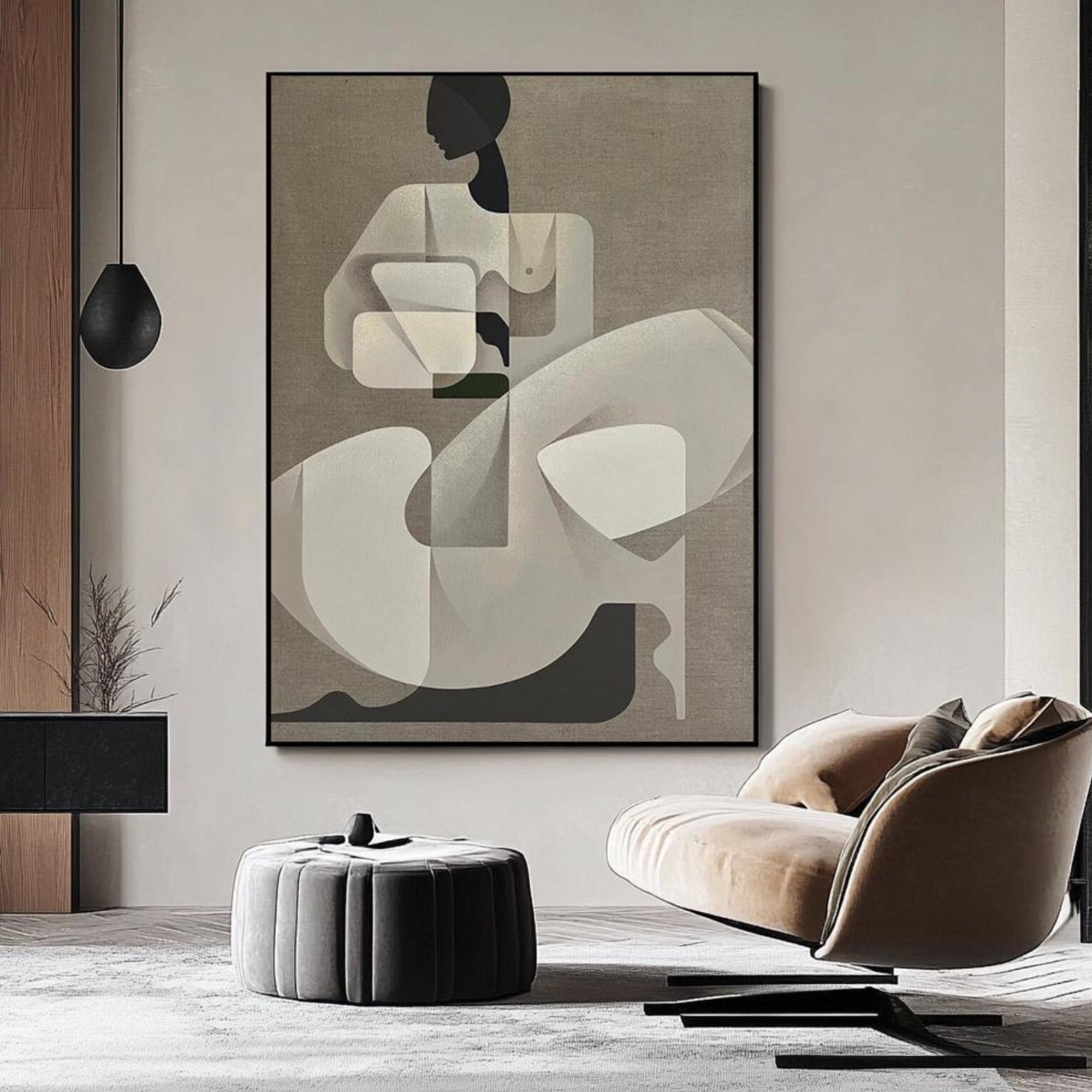 Neutral-toned abstract female figure, ideal wall art for modern interiors or gallery-style rooms