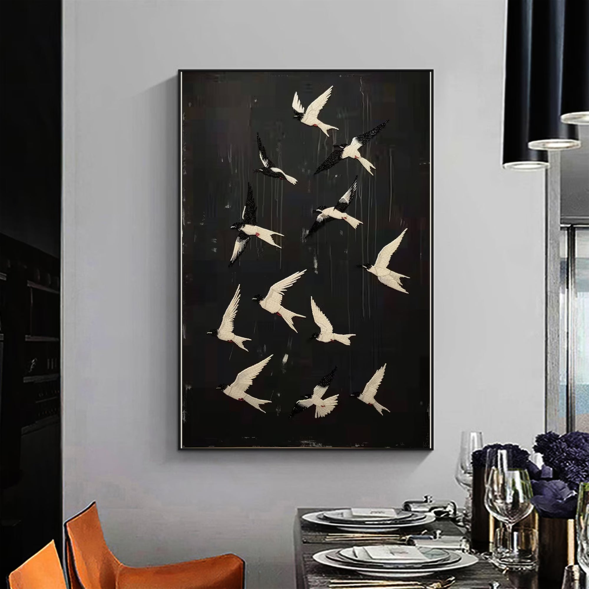 Elegant handmade bird painting for contemporary homes, ideal as a statement piece in living or office areas.