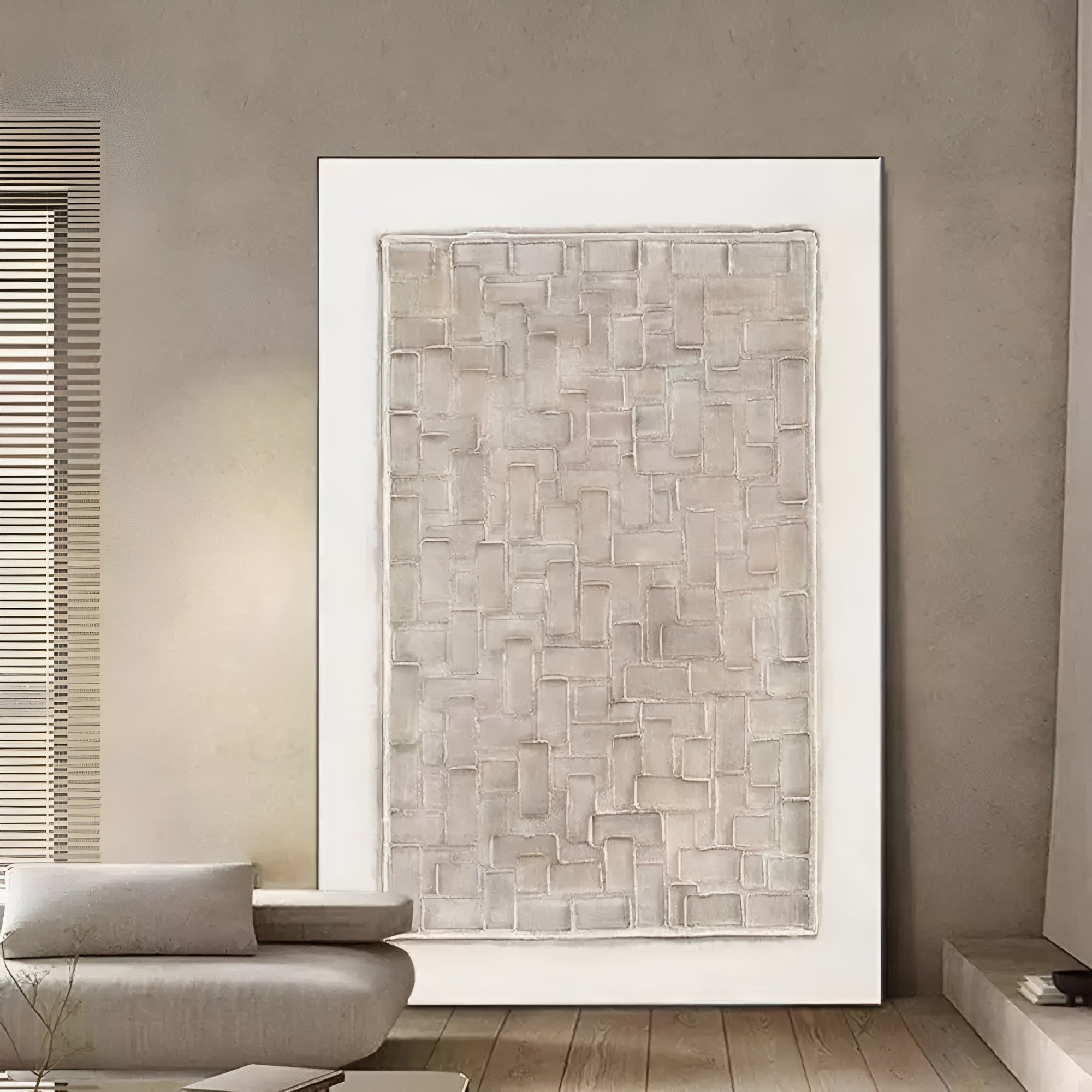 Elegant neutral abstract wall art with layered texture, perfect for contemporary, Scandinavian, or Japandi-inspired home decor.