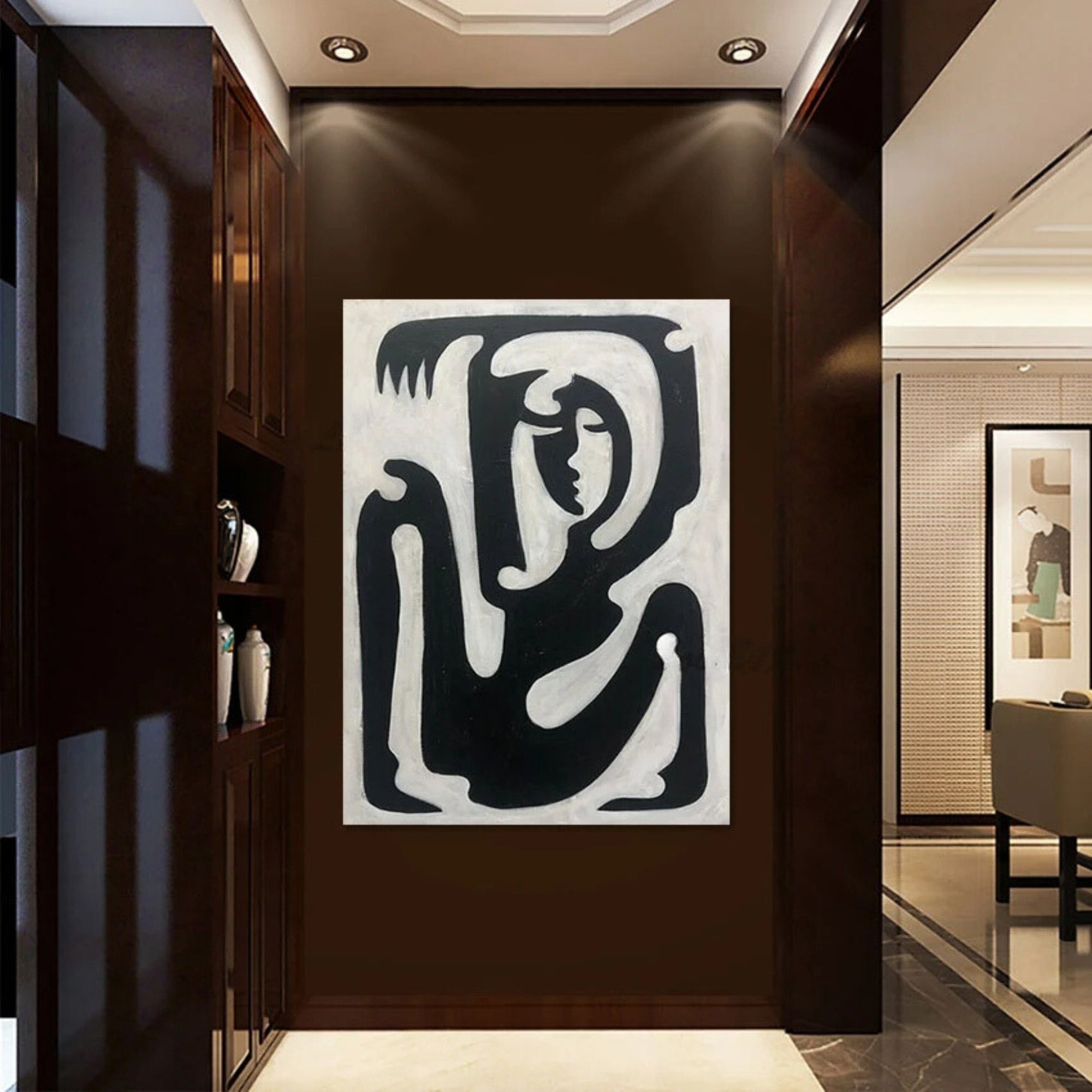 Statement black and white artwork, handcrafted for contemporary interiors, boutique hotels, or art-forward foyers.