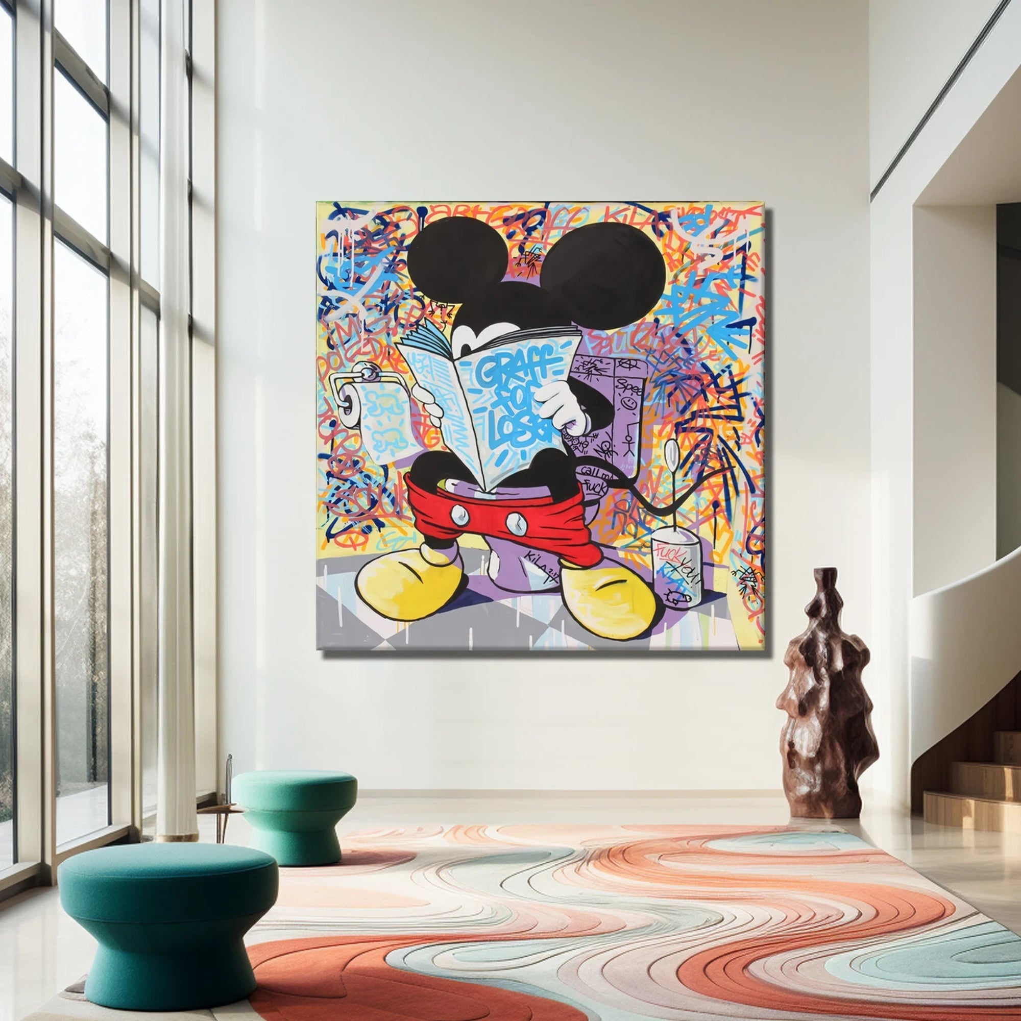 Mickey Mouse Urban Wall Art Print – Vibrant and expressive street-style artwork that merges iconic Disney imagery with contemporary graffiti aesthetics.