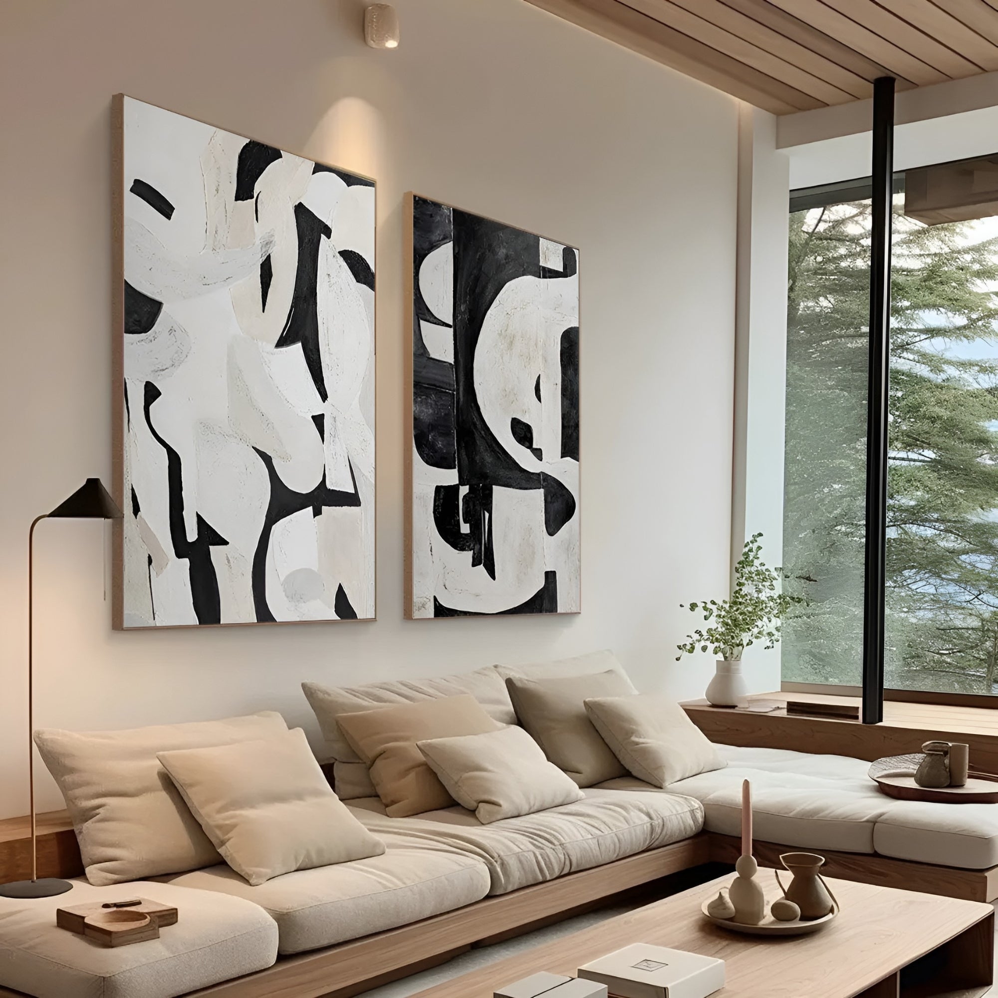 Minimalist Black & White Abstract Art – Elegant Hand-Painted Wall Decor