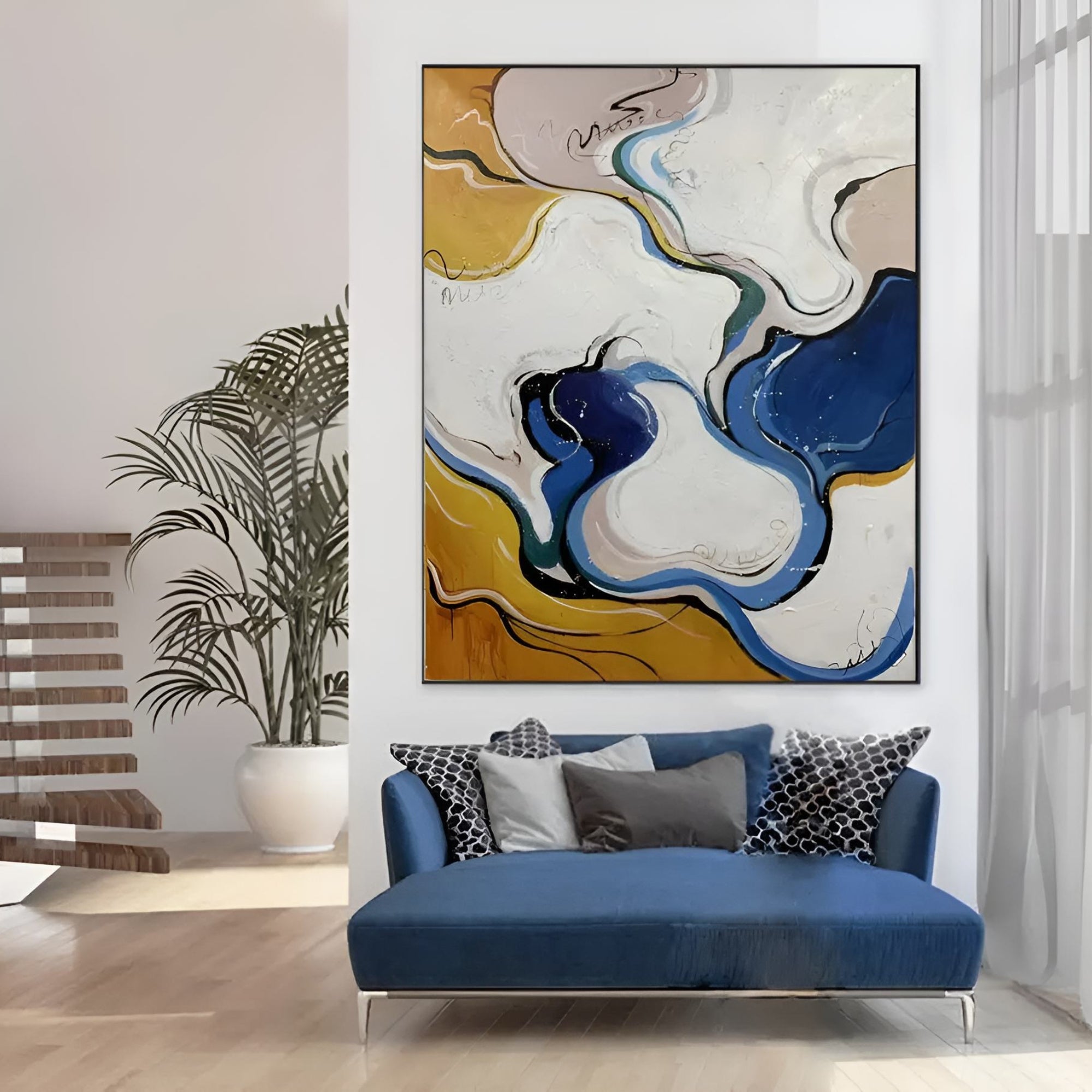 Handmade oil painting showcasing fluid abstract movement, best suited for modern lofts, lounges, or designer studios.