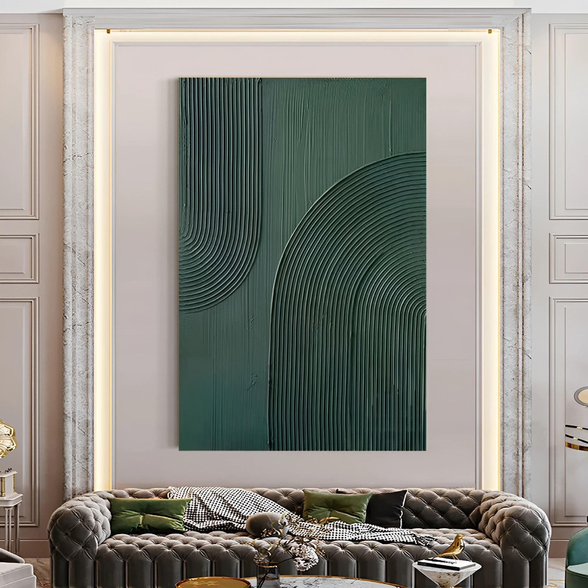 Handmade green textured wall art perfect for modern interiors, ideal for office, hallway or statement home decor.