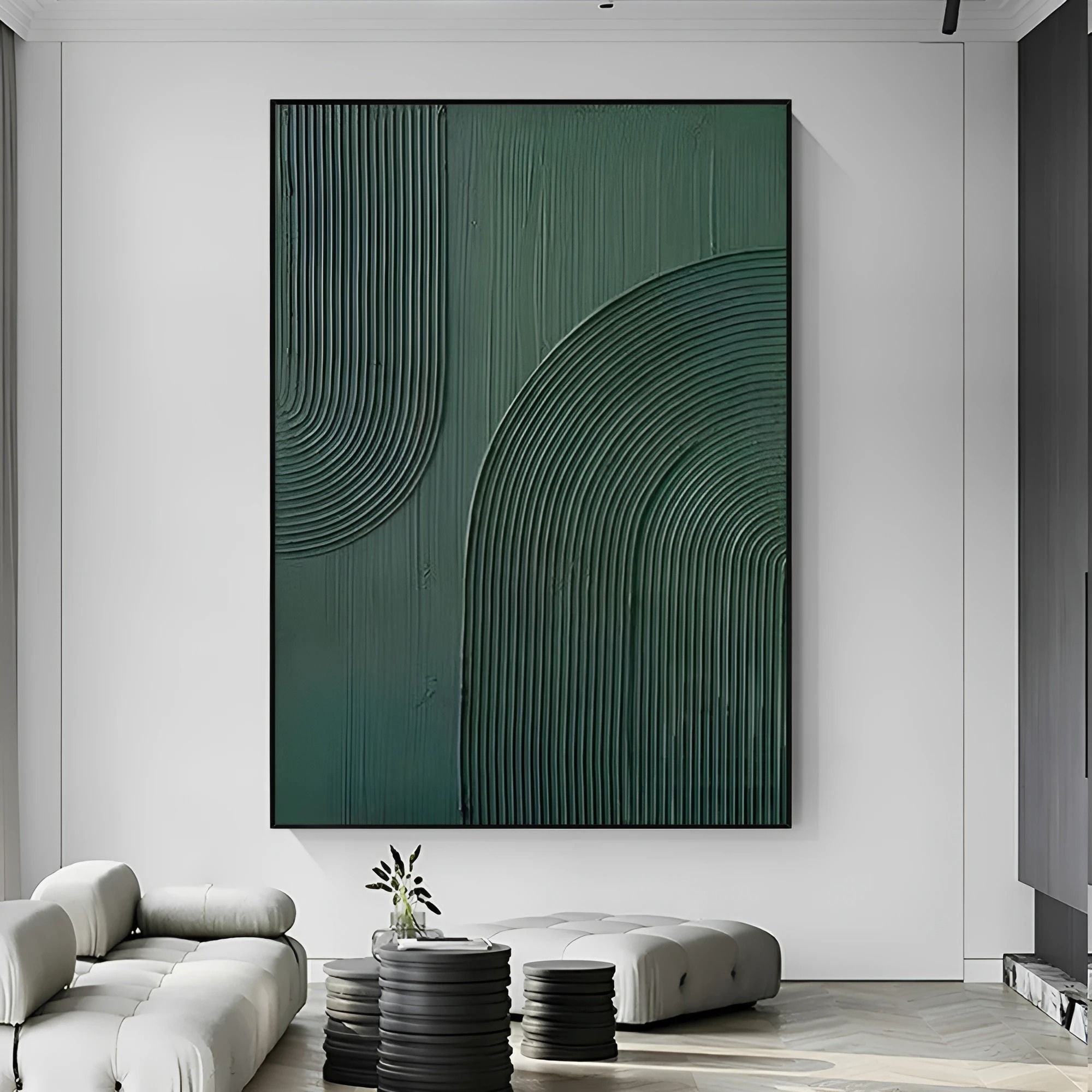 Abstract oil painting in emerald tones with bold texture, a stunning fit for contemporary living rooms or creative studios.