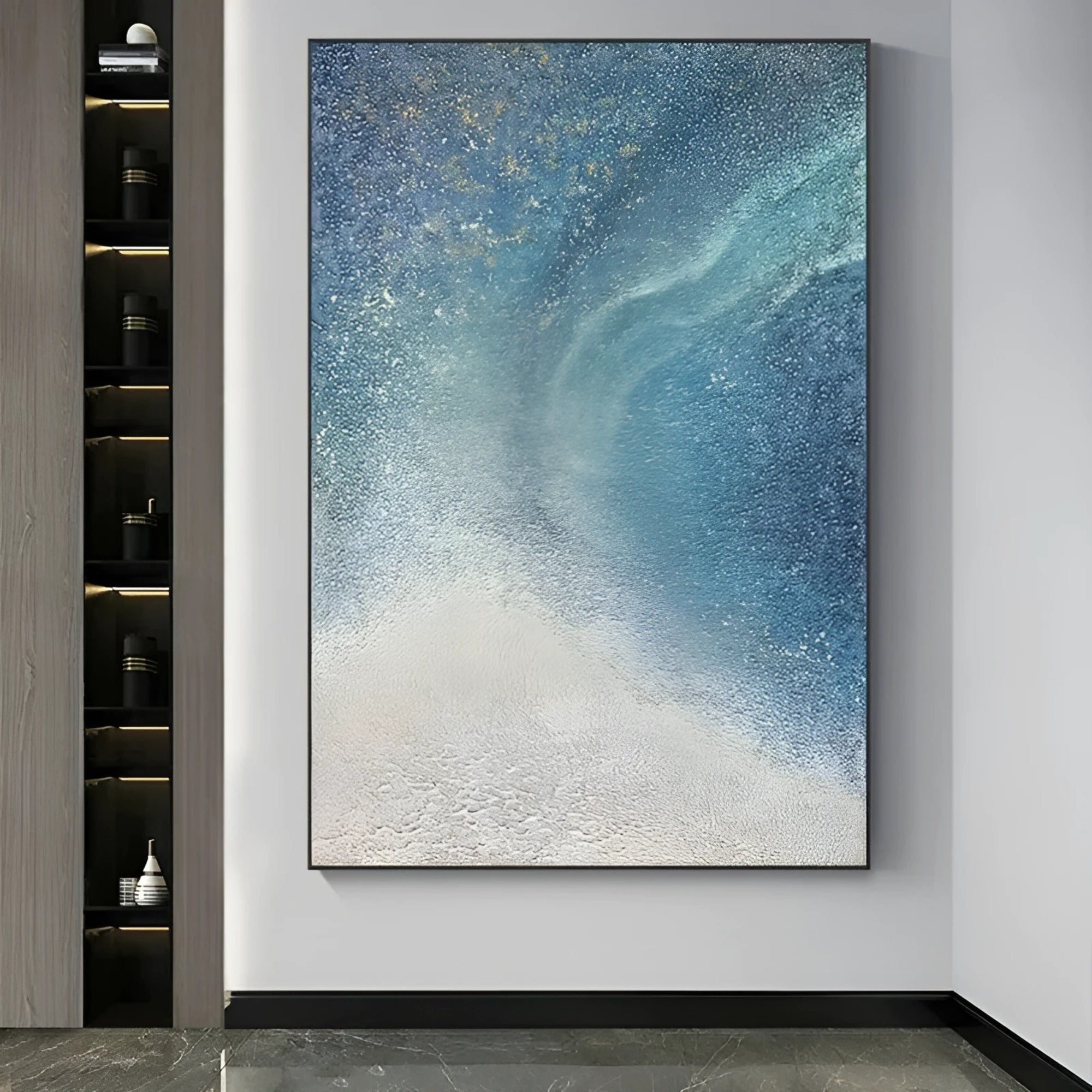 Hand-painted abstract space scene in oil, perfect for modern living rooms or cosmic-themed interiors