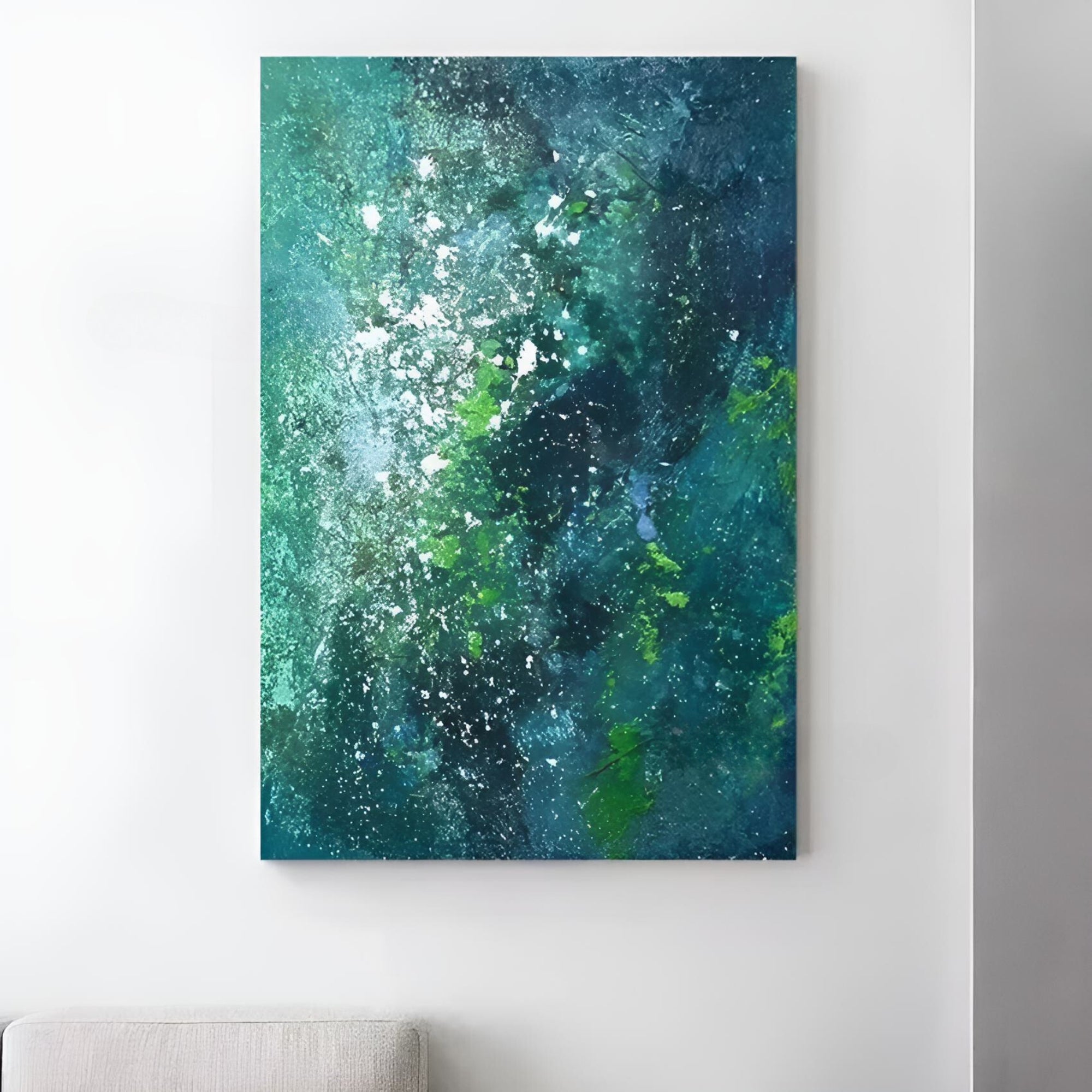 Elegant abstract wall art with cool hues, great for adding depth to minimalist interiors and gallery-style walls.