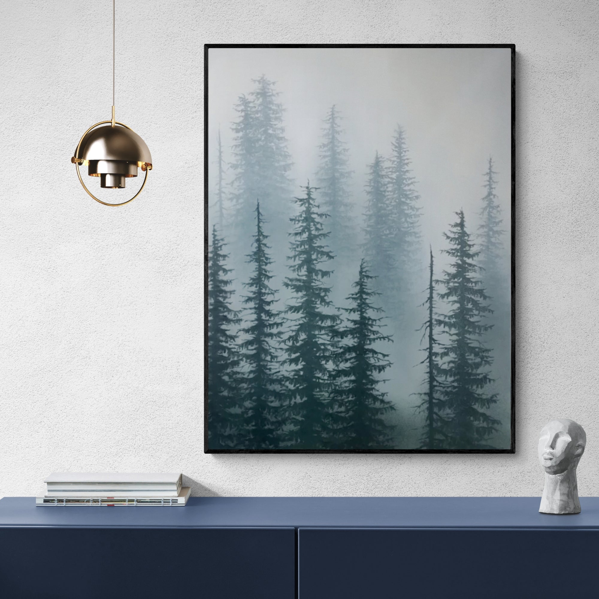 Forest-inspired handmade oil painting, a serene addition to nature-themed bedrooms or wellness retreat environments.