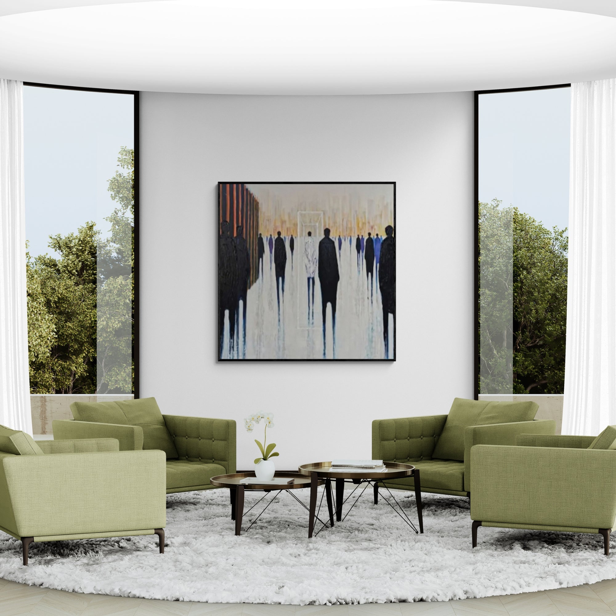 Oil painting of people in motion, perfect for modern apartments or art-forward professional settings