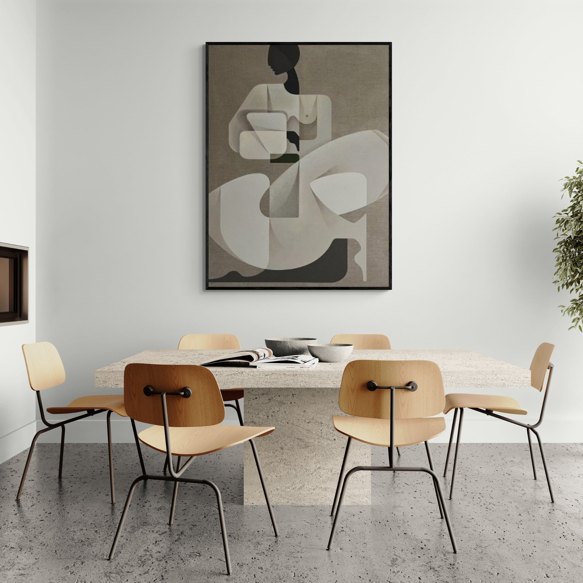 Geometric nude silhouette in oil, brings elegance to minimalist kitchens or creative studio