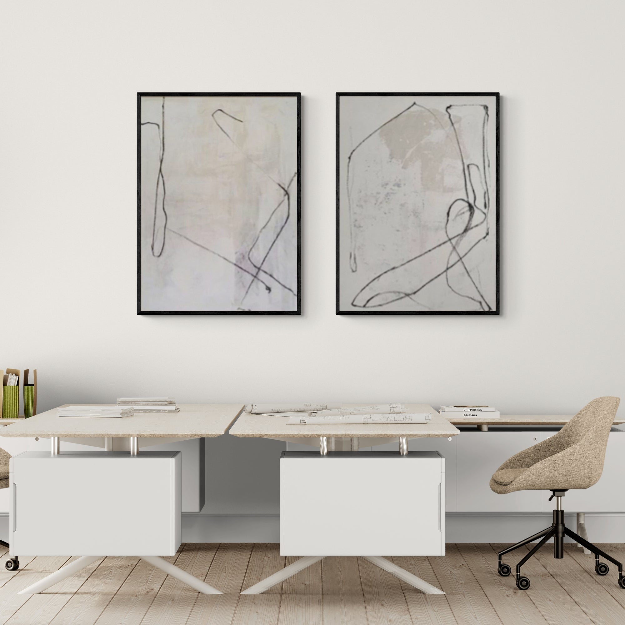 Muted abstract canvas wall art set of 2, great for styled home offices or warm, neutral-toned decor