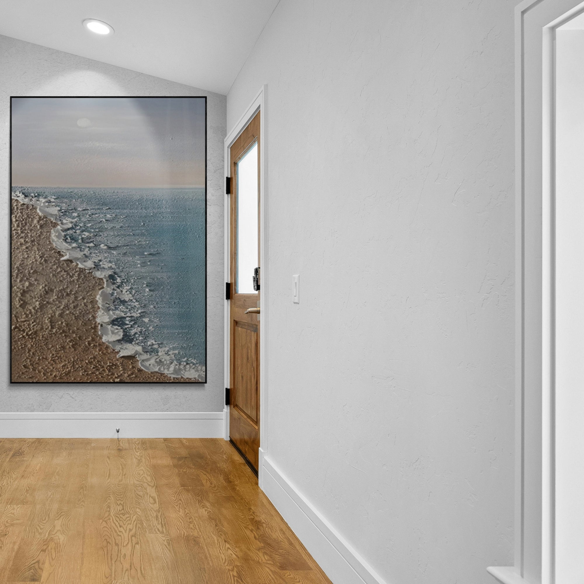 Ocean and shore canvas art in pastel hues, adds tranquility to Scandinavian-style rooms or spa-inspired areas