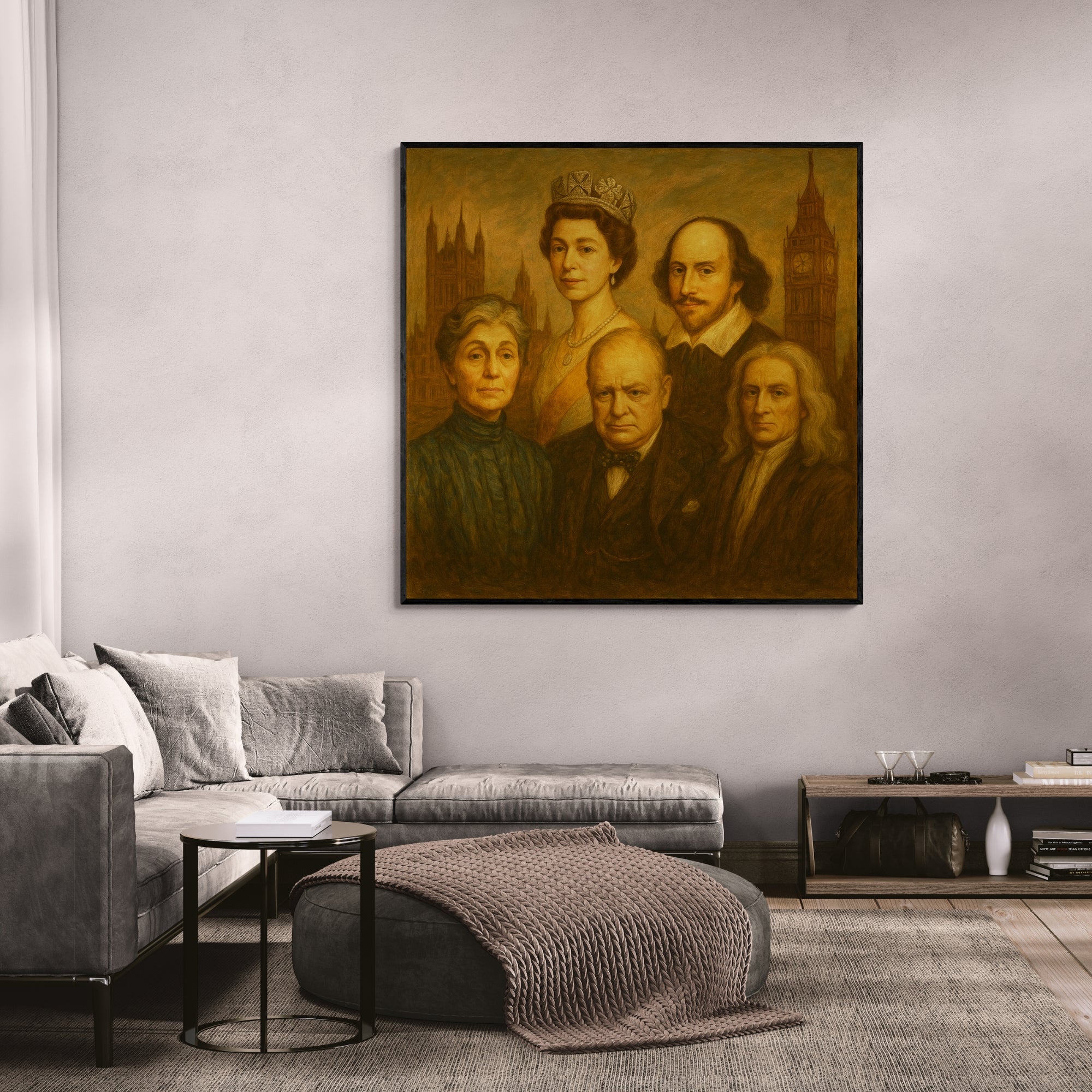 Detailed oil painting tribute to British legacy, suitable for academic environments or cultured home walls.