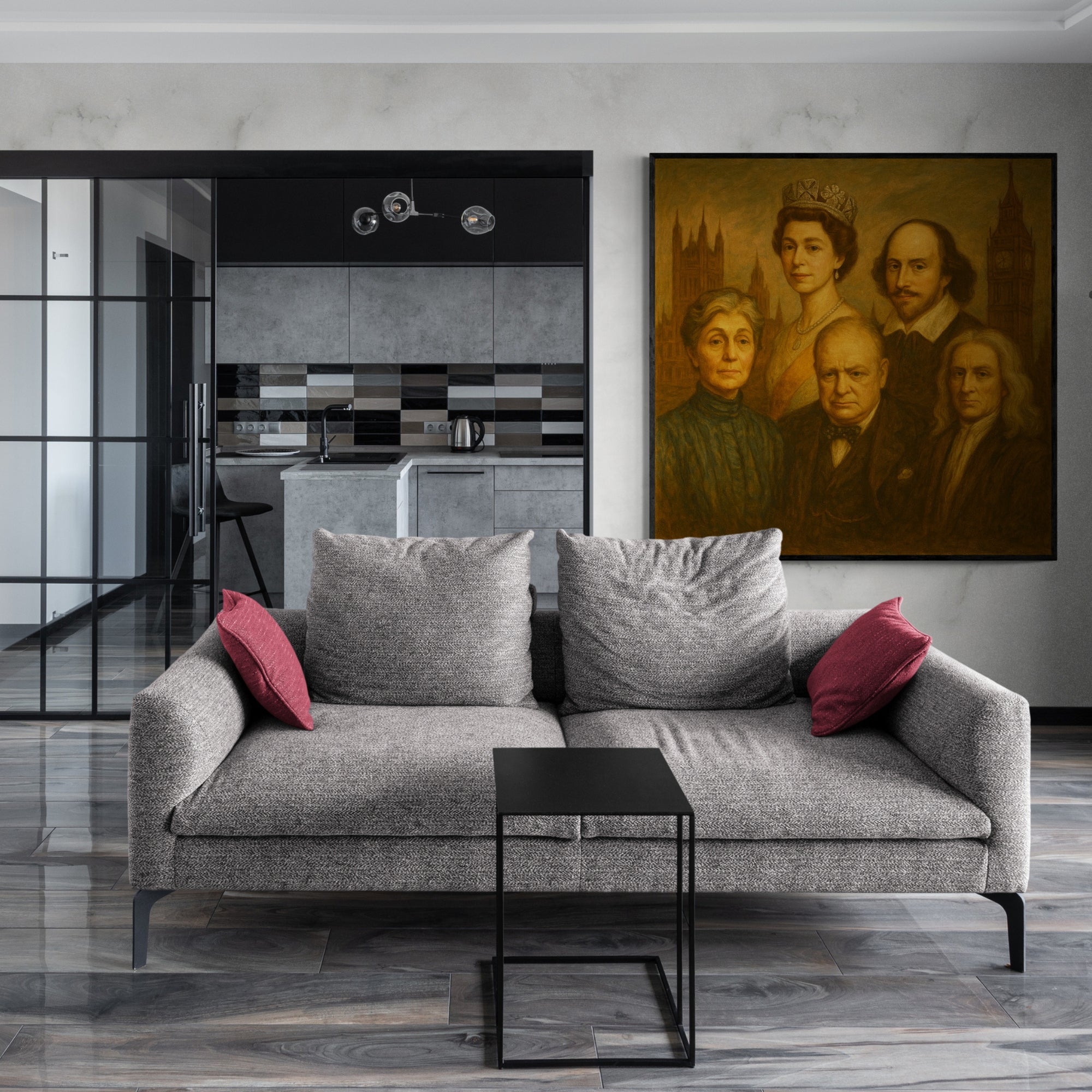 Classic portrait artwork featuring UK historical icons, ideal for libraries, studies, or executive spaces.