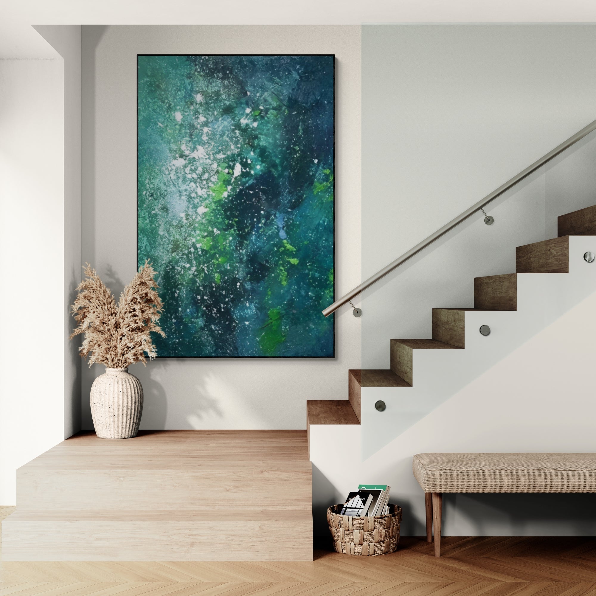Bold handcrafted abstract canvas in rich marine shades, best for modern hallways or stylish sitting rooms.