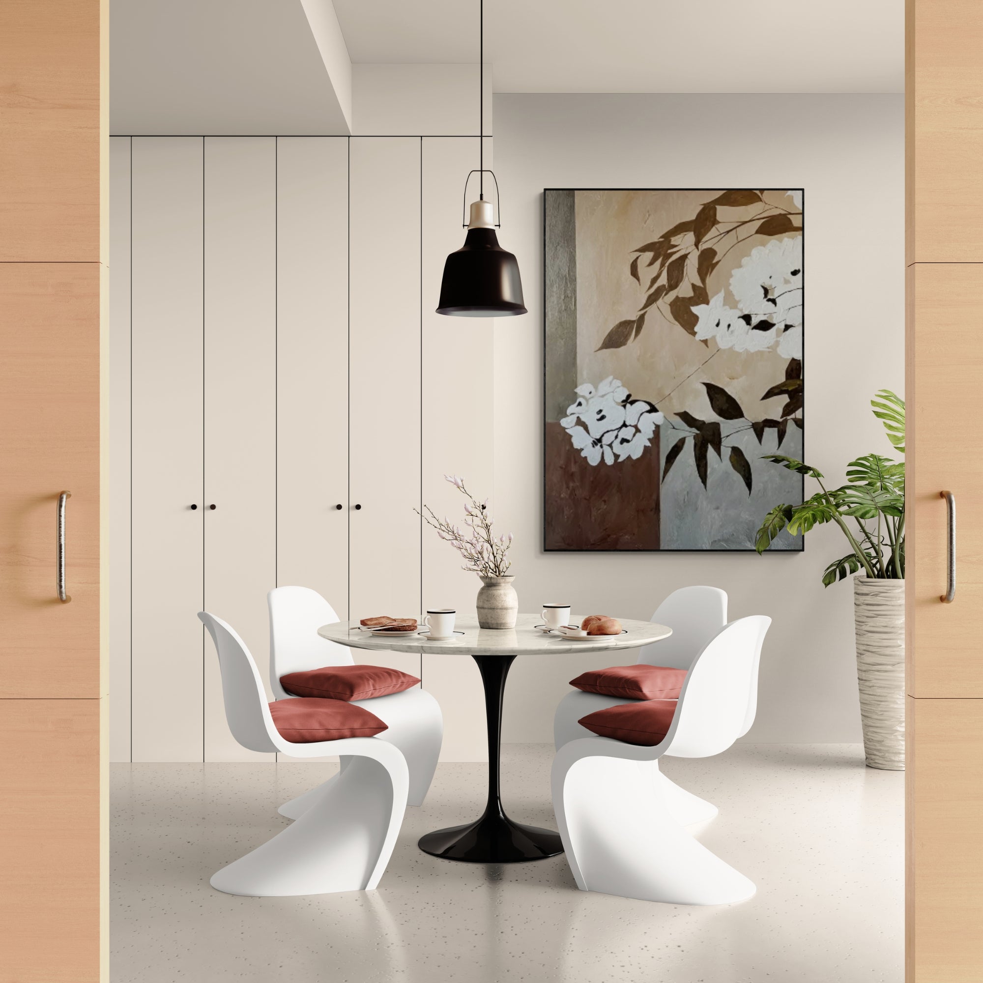 Bring a touch of organic beauty to any living or dining area with this floral oil artwork.