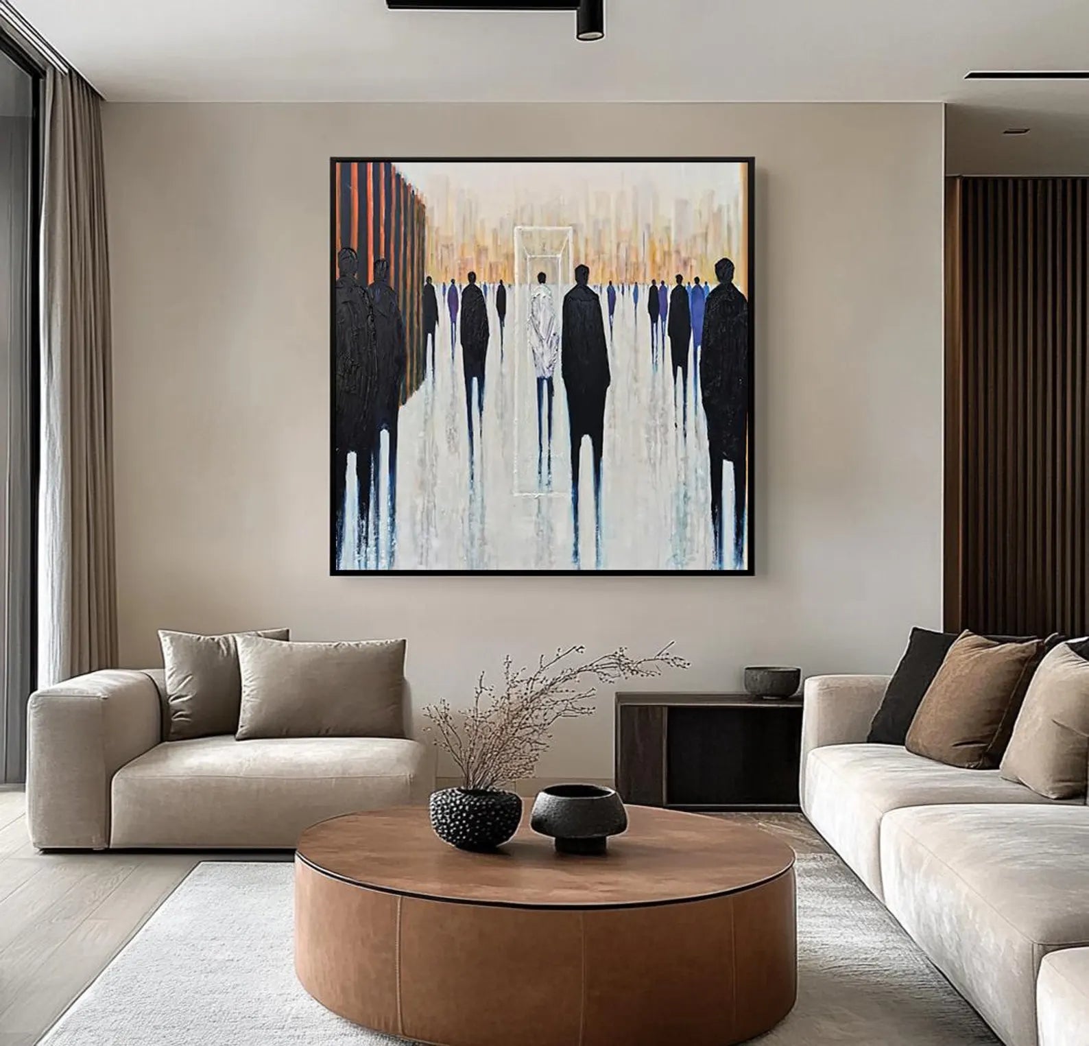 Hand-painted abstract crowd oil painting, perfect for modern living rooms or minimalist art lovers