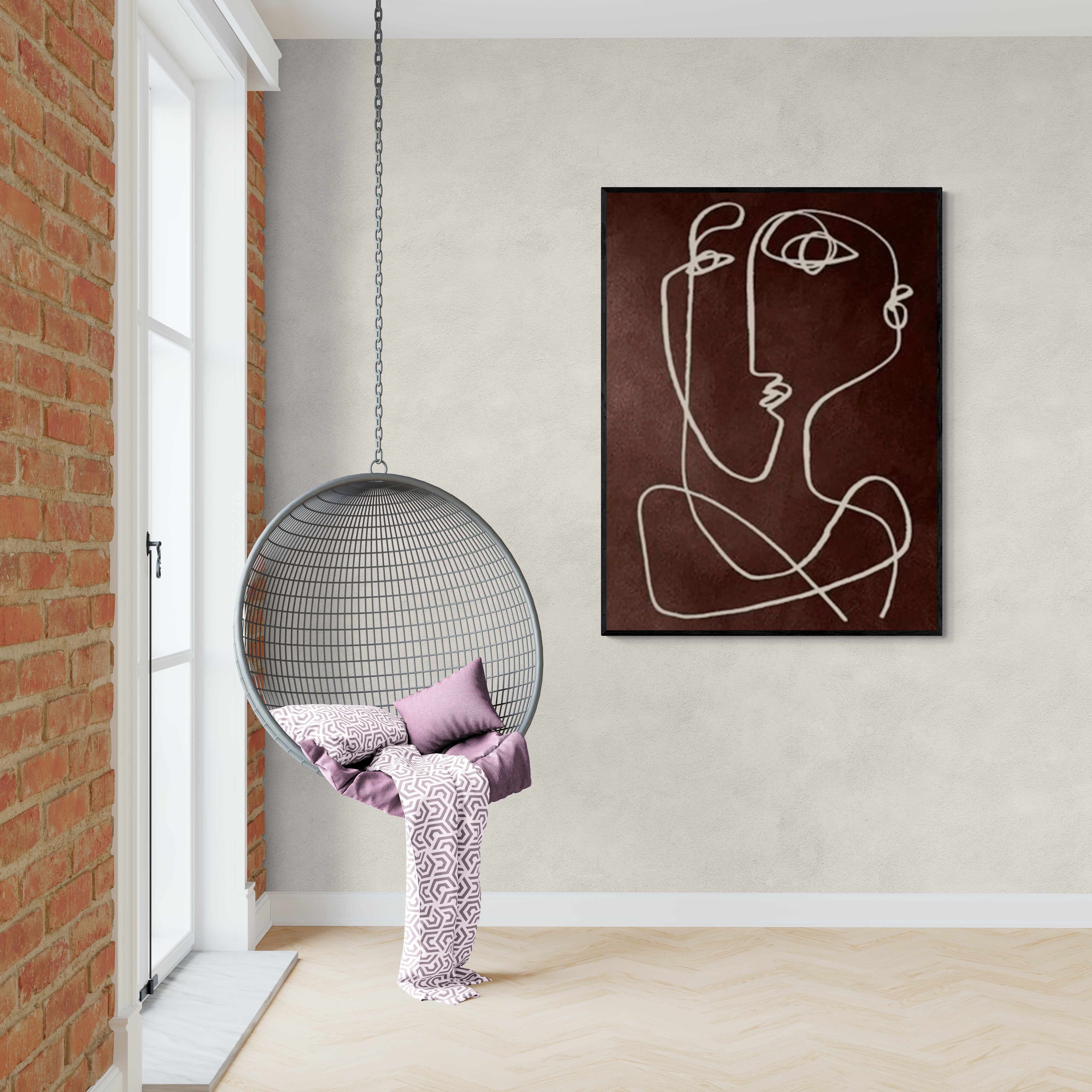 Minimalist face outline artwork, handmade in oil, perfect for modern bedrooms or stylish studio corners