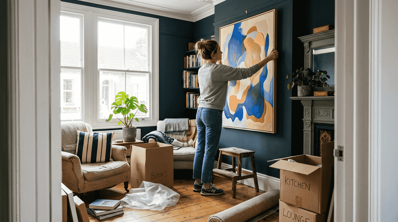 Woman installs custom artwork in home
